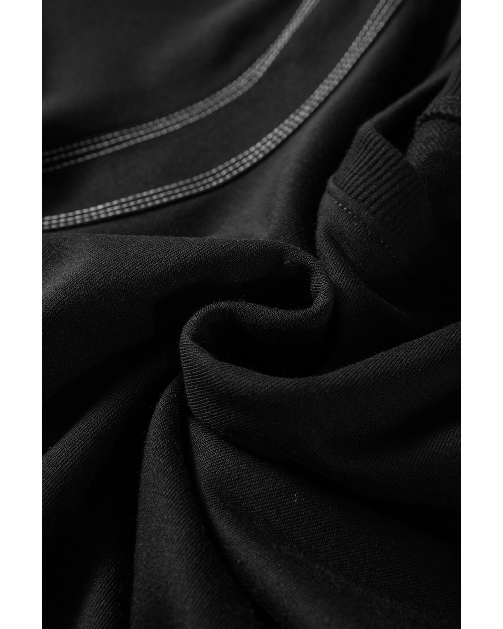 V539-AZEXDC25129643-P2-M-202508271205-00 Black Contrast Stitches Detail Puffy Half Sleeve Blouse - M - Image 1