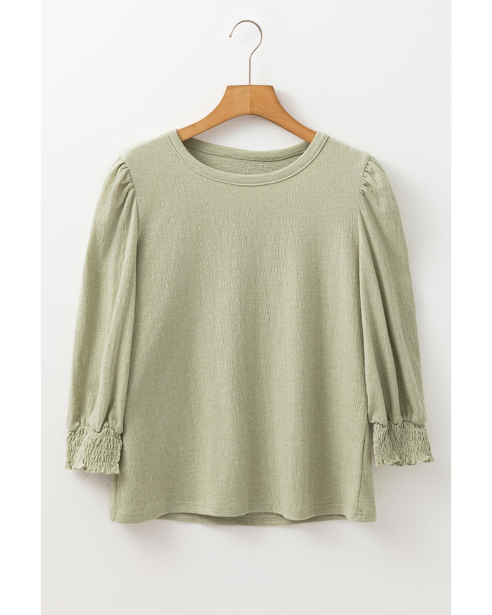 V539-AZEXDC25129841-P1209-2XL-202508270800-00 Laurel Green Textured Round Neck Half Sleeve Blouse - 2XL - Image 1