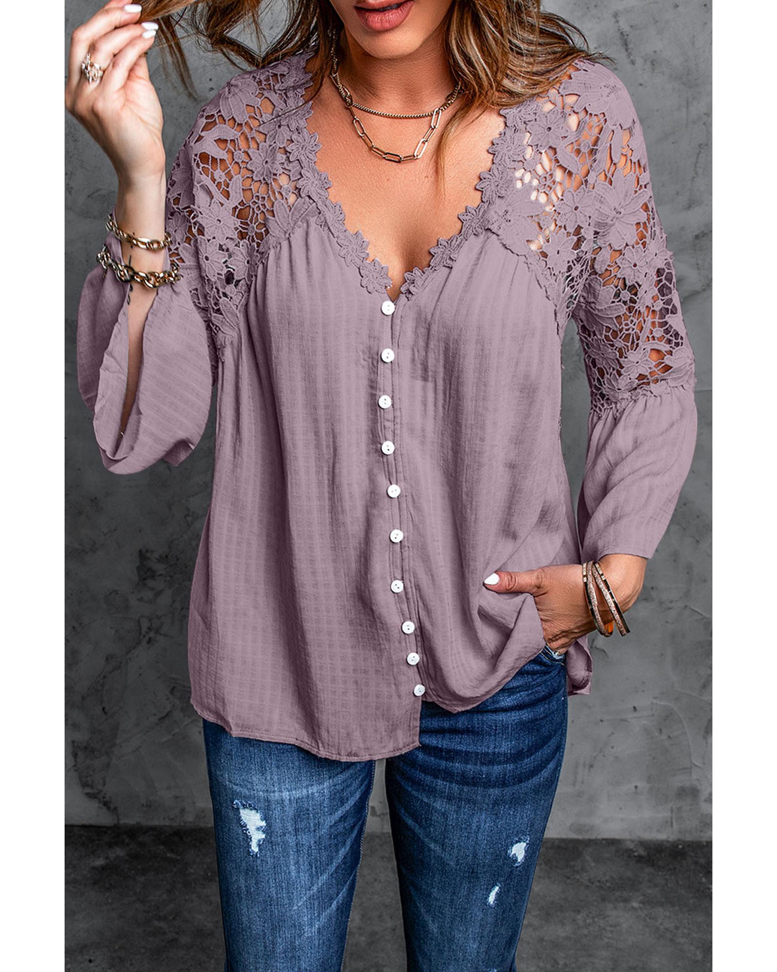 V539-AZEXDC251340-8-M-202508261715-00 Azura Exchange Lace Button Top - M - Image 1