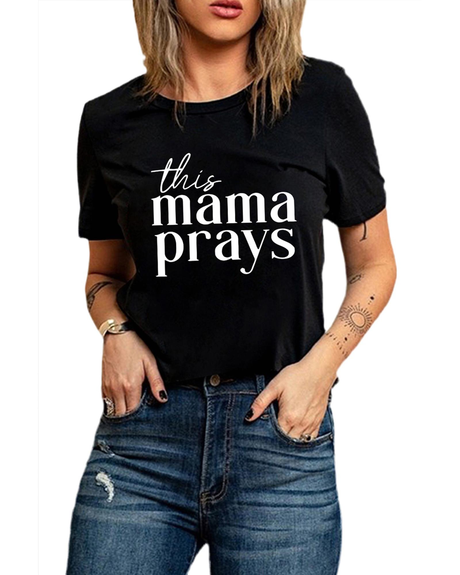 V539-AZEXDC25214107-2-2XL-202508270730-00 Azura Exchange Mama Prays Letters Print Plain Tee - 2XL - Image 1