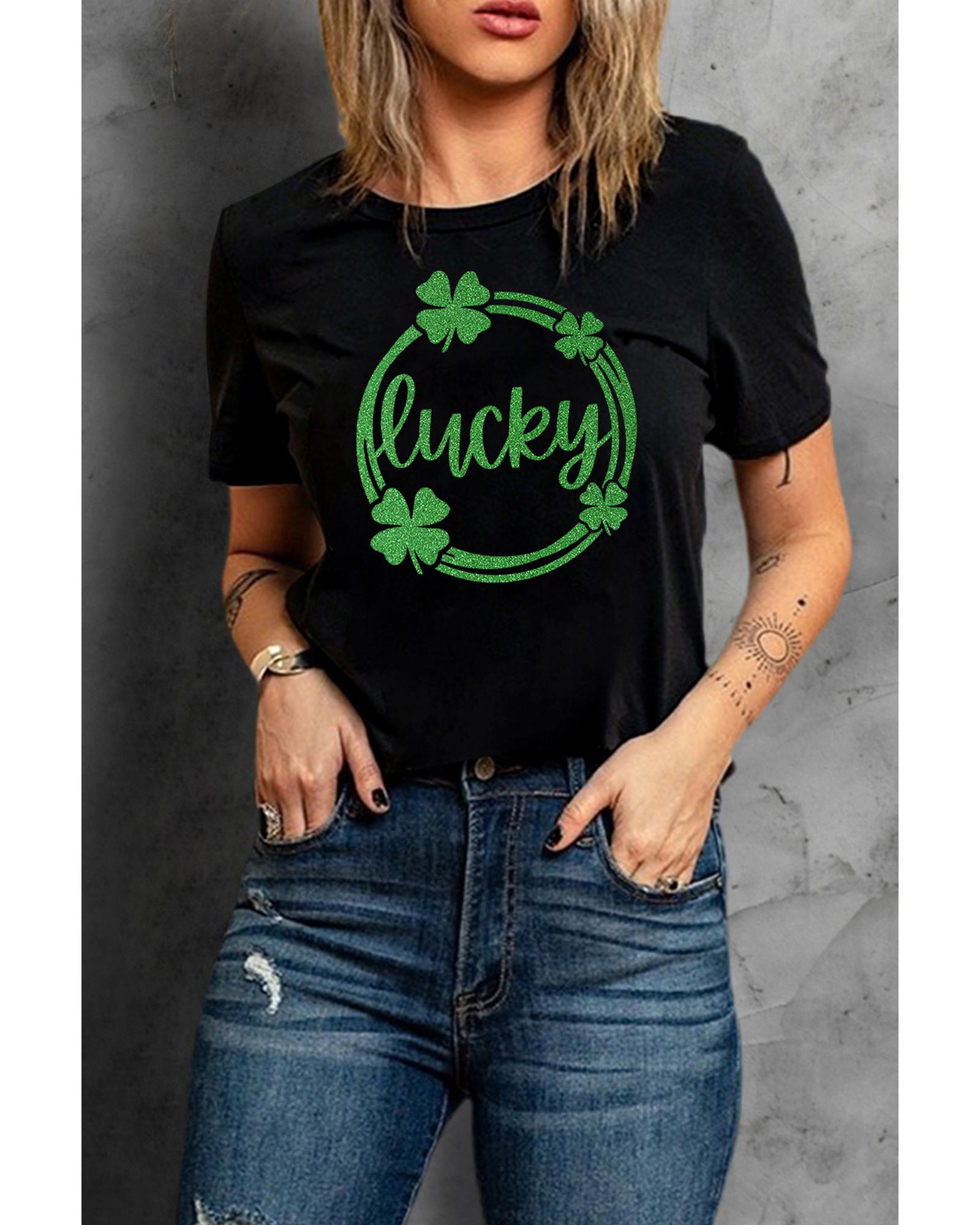 V539-AZEXDC25214162-2-XL-202508251855-00 Azura Exchange Sequin Lucky Clover Print T-shirt - XL - Image 1