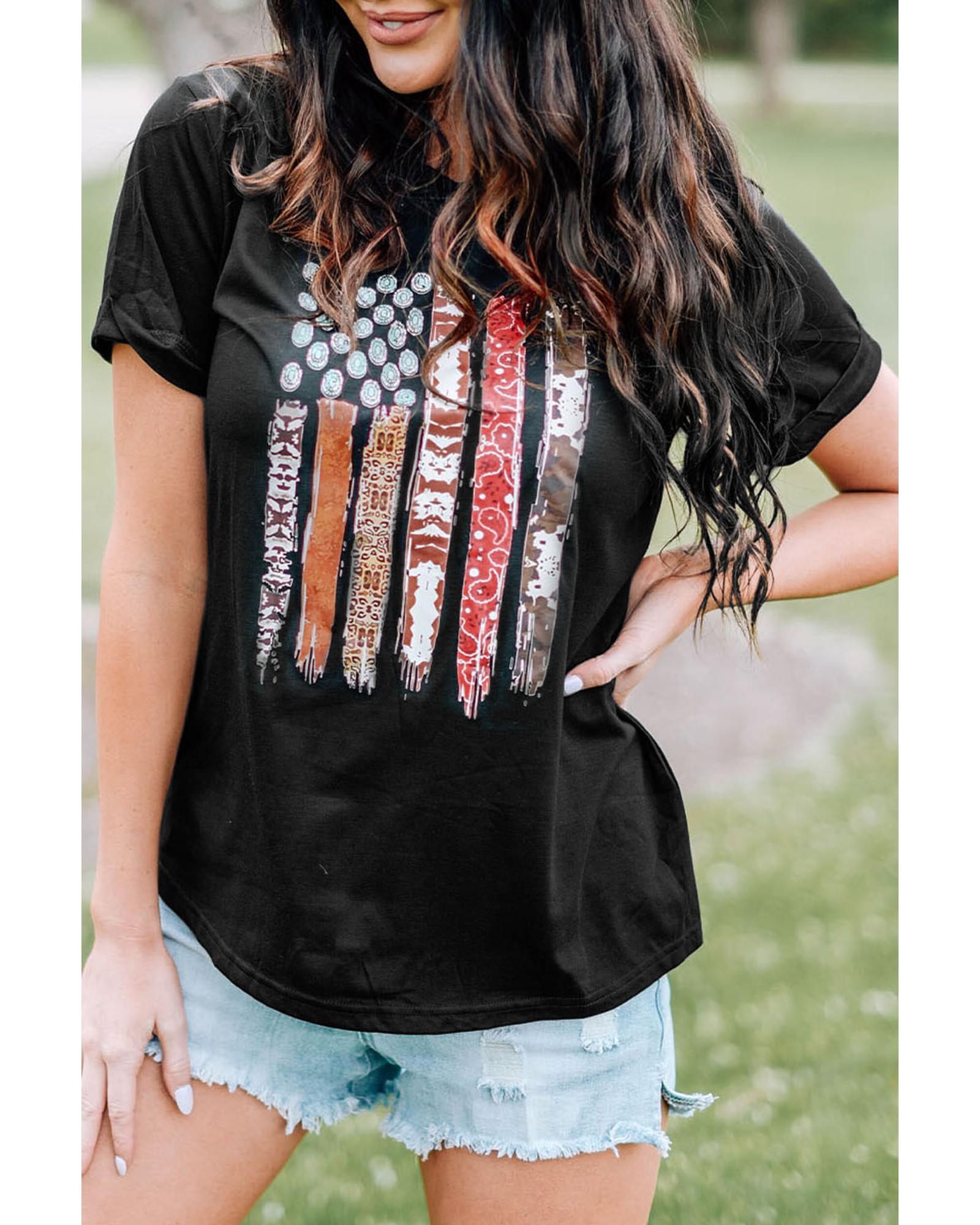 V539-AZEXDC25215409-2-M-202508261455-00 Azura Exchange American Flag Print Short Sleeve Graphic Tee - M - Image 1