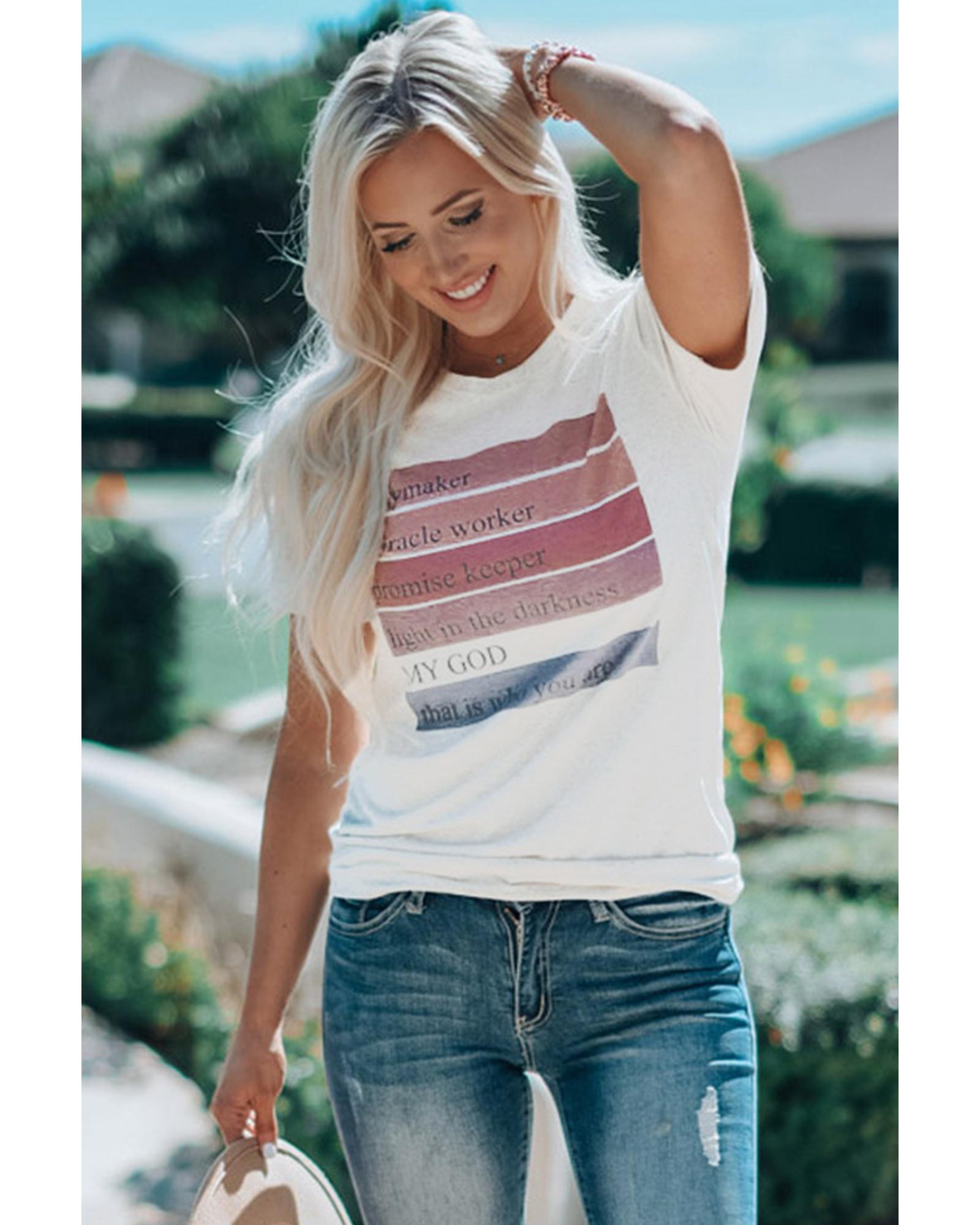 V539-AZEXDC25215681-1-M-202508271600-00 Azura Exchange White God Waymaker Miracle Worker Promise Keeper Graphic Tee - M - Image 1