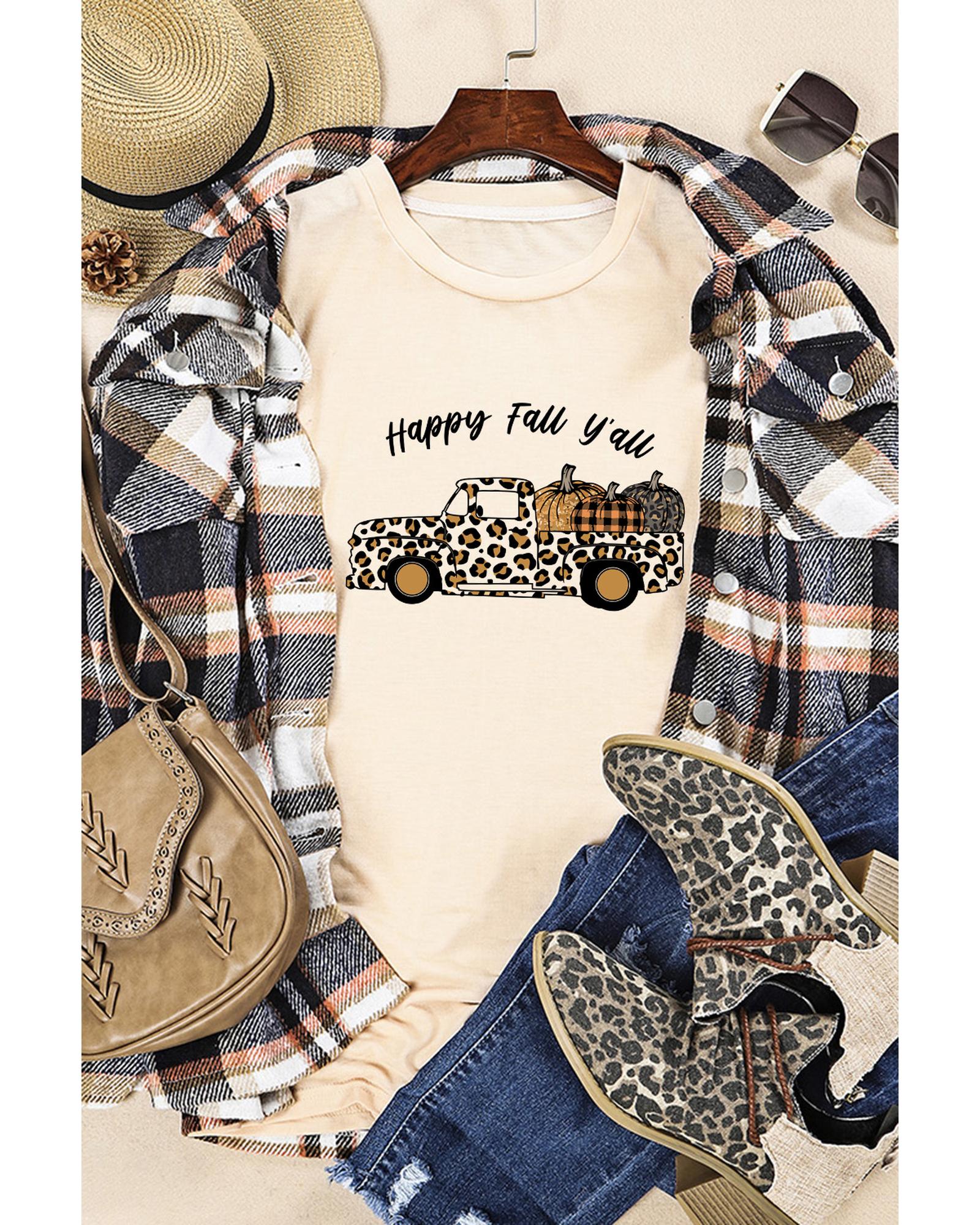V539-AZEXDC25218029-16-S-165870-00 Azura Exchange Leopard Truck Pumpkin Graphic Tee - Khaki - S - Image 1