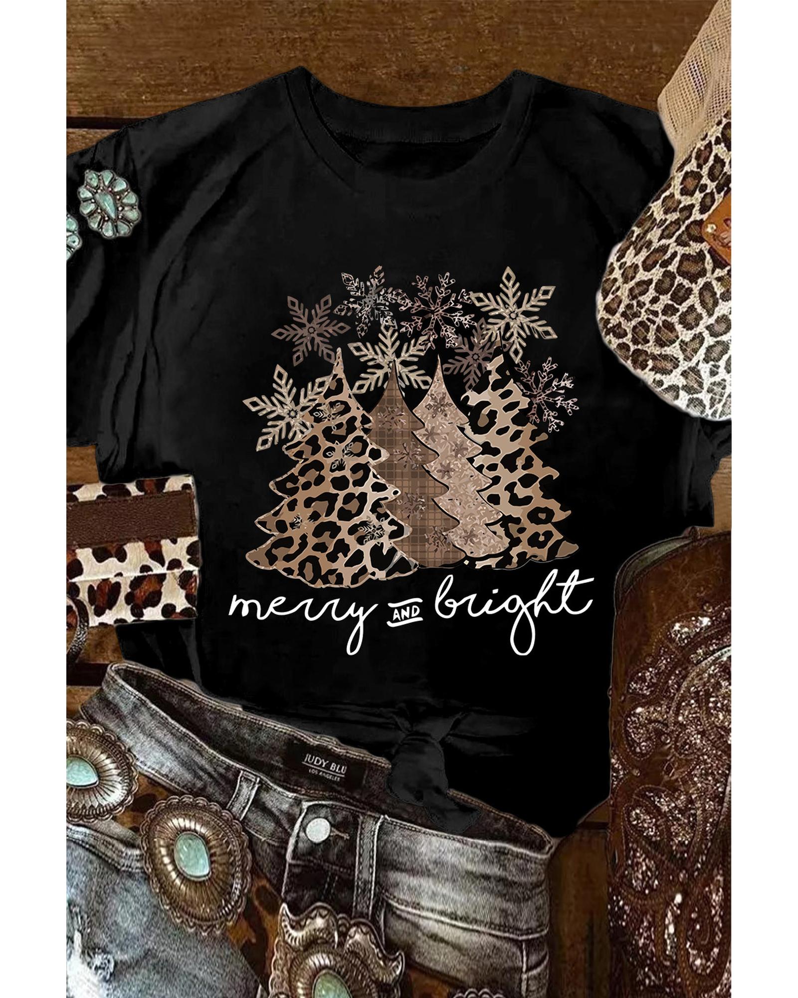 V539-AZEXDC25219027-2-XL-202508262000-00 Azura Exchange Leopard Christmas Tree Graphic Print T-Shirt - XL - Image 1