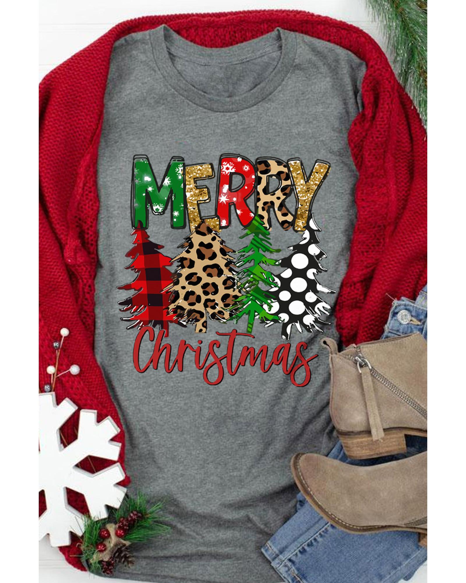 V539-AZEXDC25219043-11-L-202508261435-00 Azura Exchange Christmas Tree Pattern Crew Neck Graphic Tee - L - Image 1