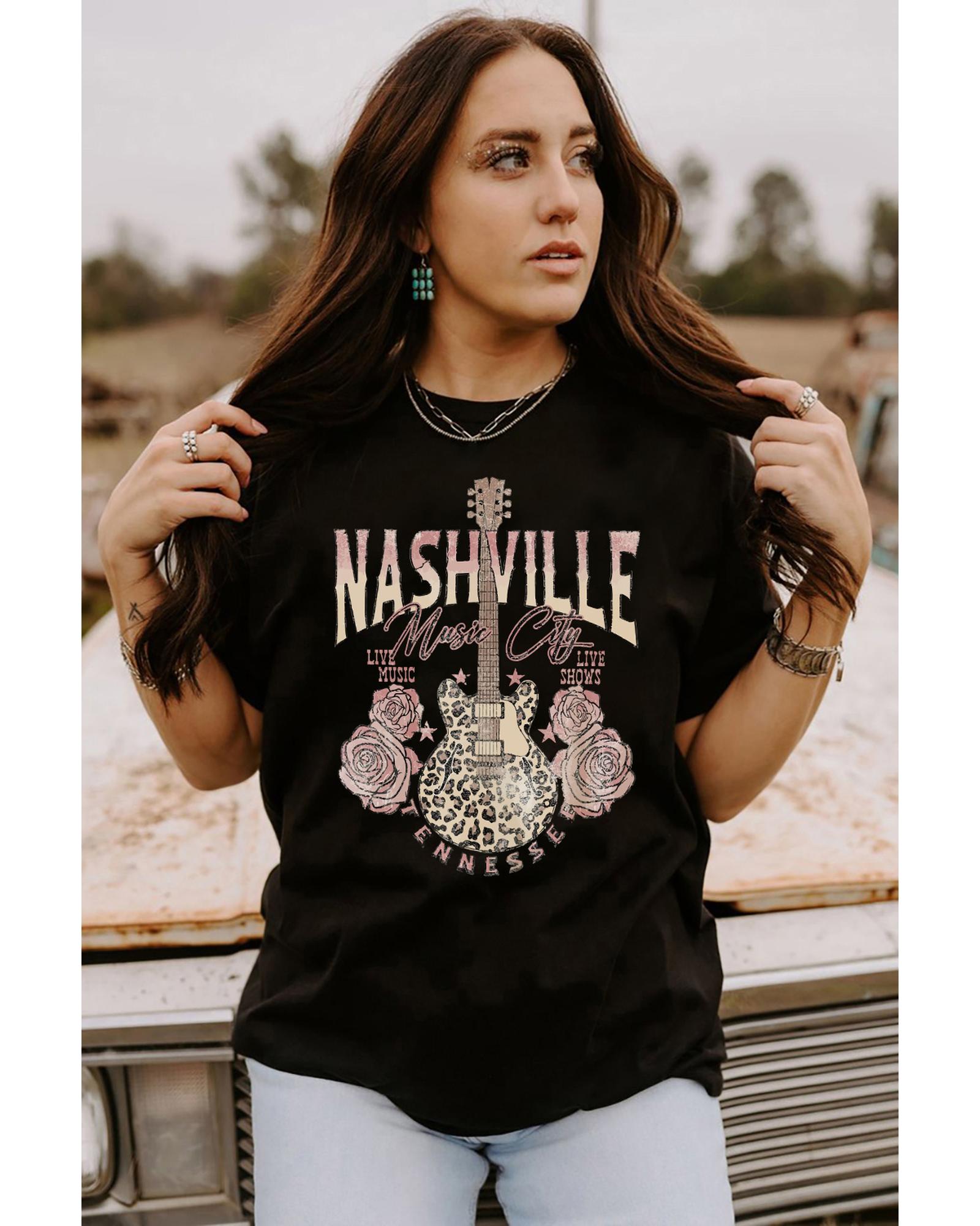 V539-AZEXDC25220742-2-M-202508252010-00 Azura Exchange Leopard Guitar Rose Print T-Shirt - M - Image 1