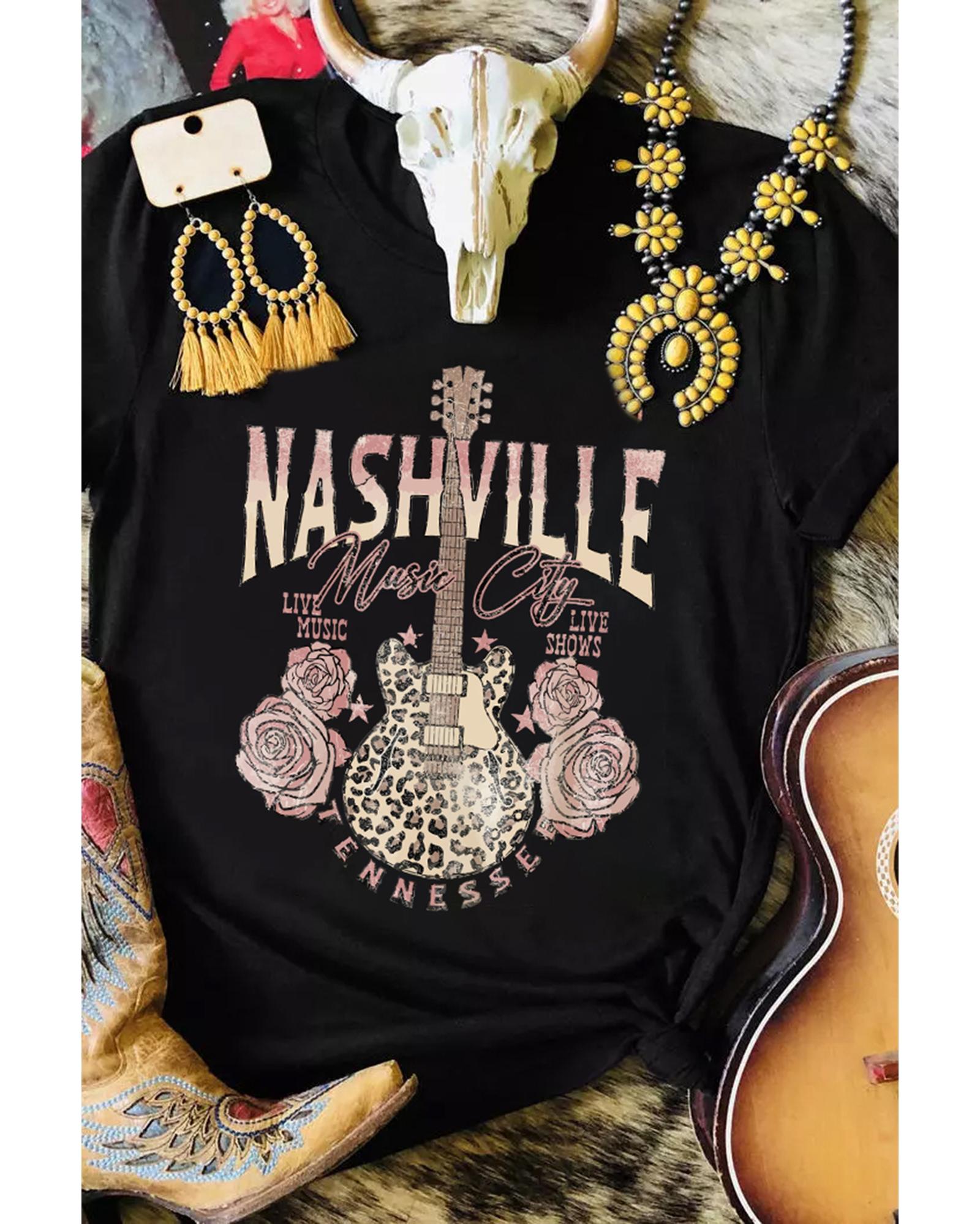 V539-AZEXDC25220742-2-S-164481-00 Azura Exchange Leopard Guitar Rose Print T-Shirt - S - Image 1