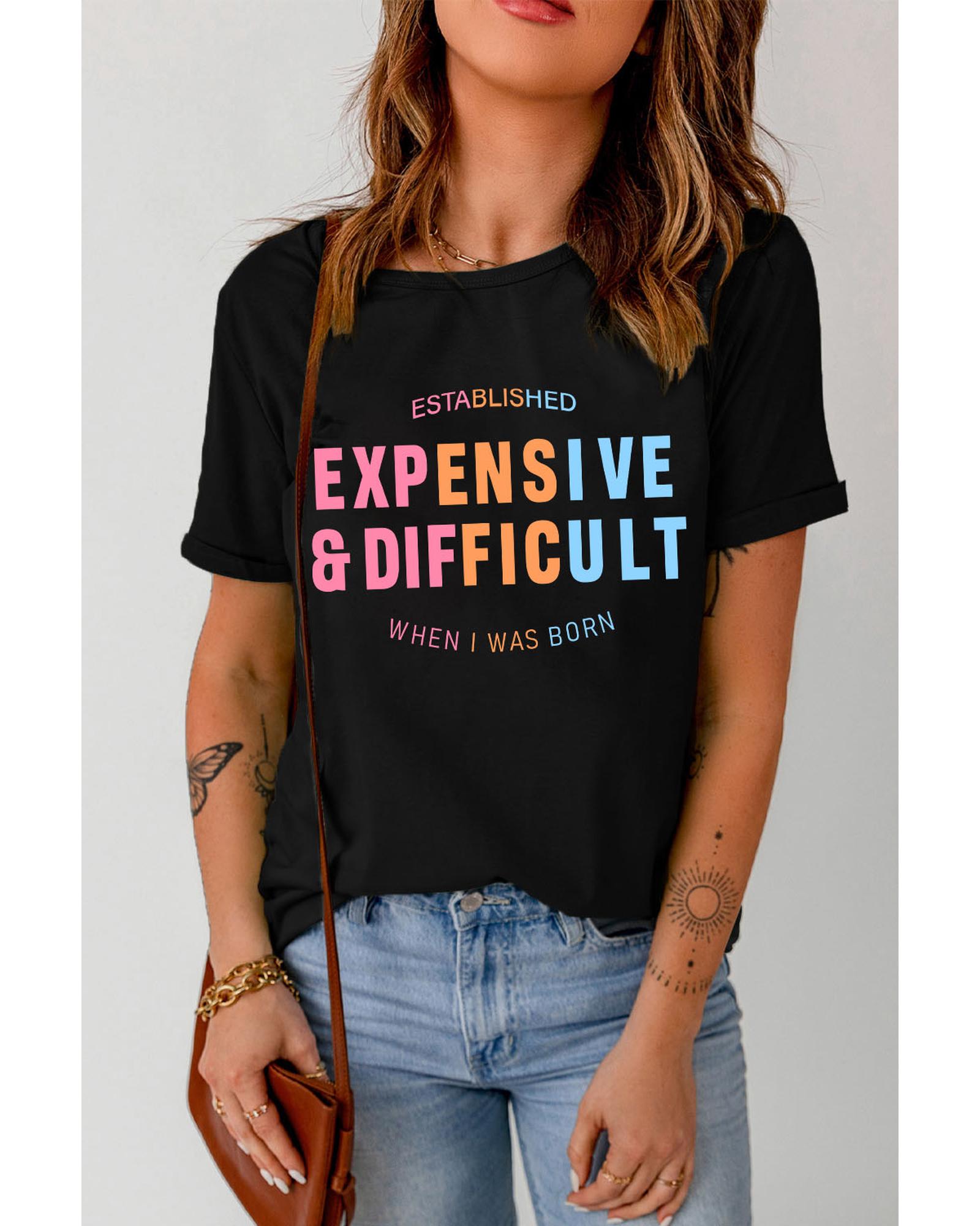 V539-AZEXDC25220948-2-M-202508272120-00 Black EXPENSIVE&DIFFICULT Graphic Tee - M - Image 1