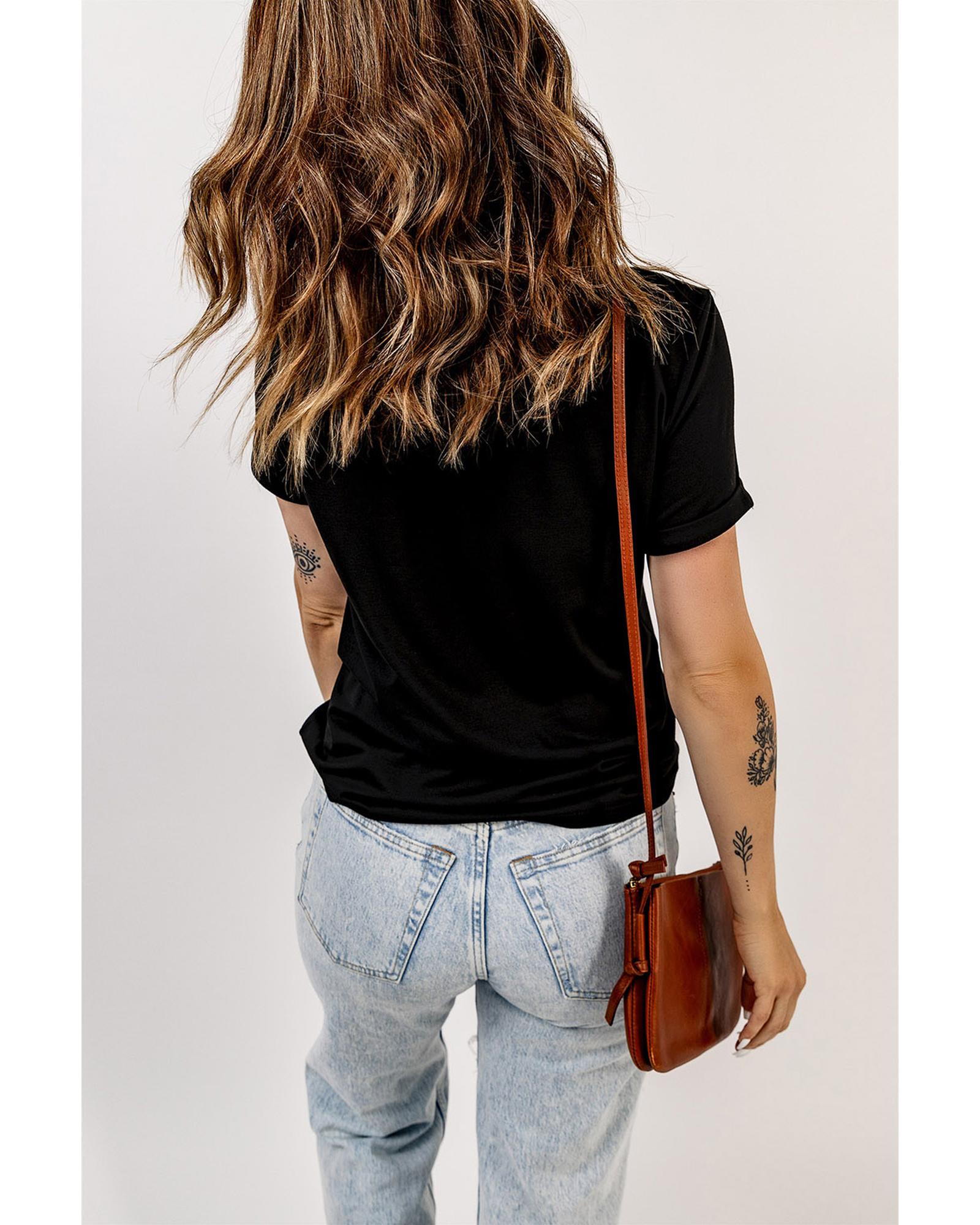 V539-AZEXDC25222240-2-XL-202508270315-00 Black Pumpkin Flower Print Short Sleeve Graphic Top - XL - Image 1