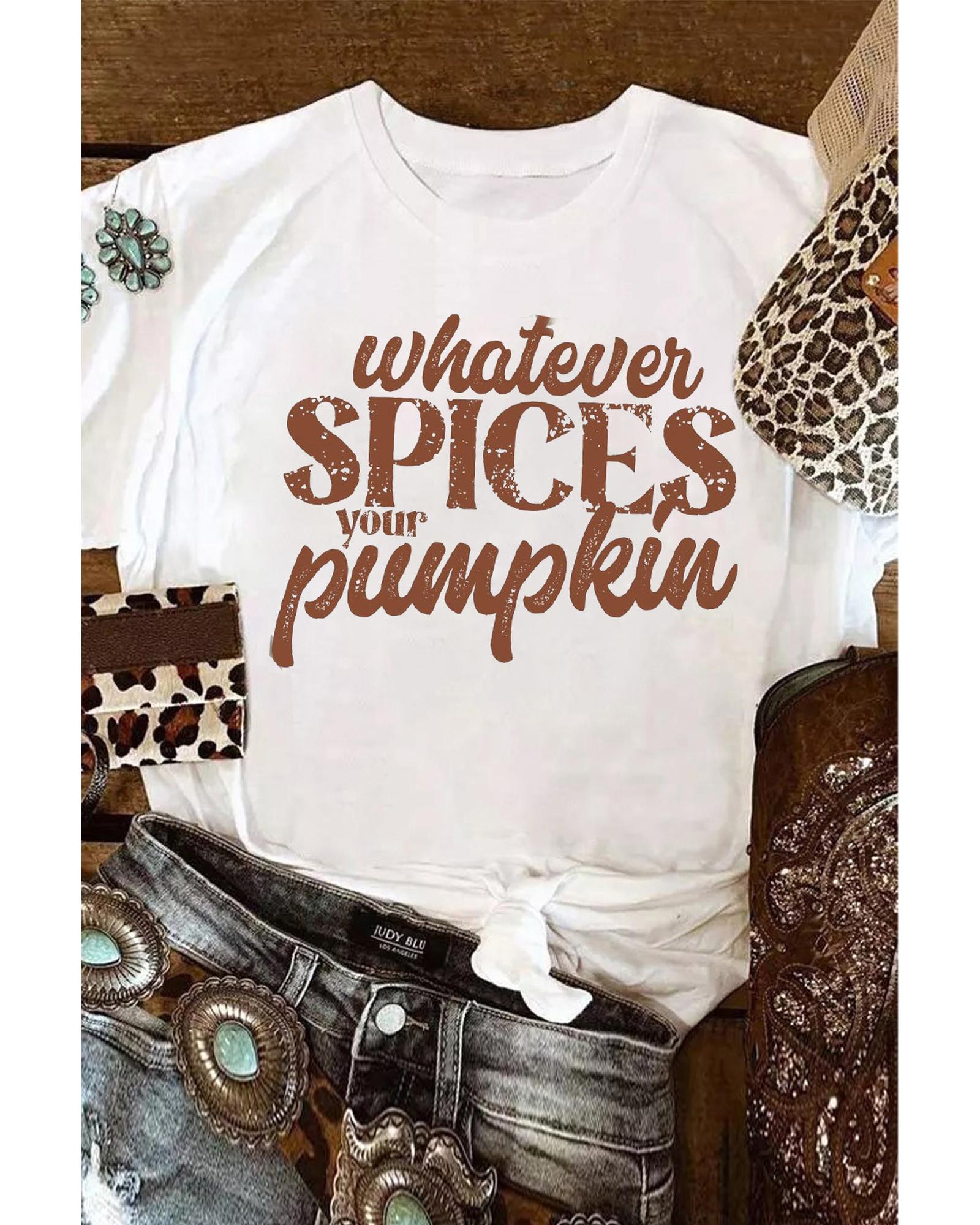 V539-AZEXDC25222241-1-M-202508270555-00 White Whatever Spices Your Pumpkin Graphic Tee - M - Image 1