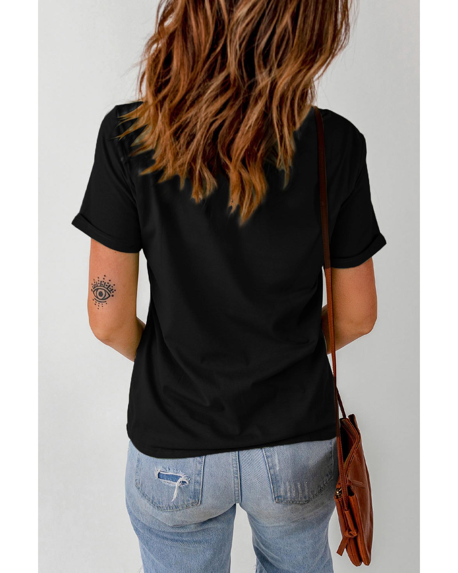 V539-AZEXDC25222308-2-M-202508271710-00 Black NASHVILLE Music City Graphic Print Short Sleeve Top - M - Image 1