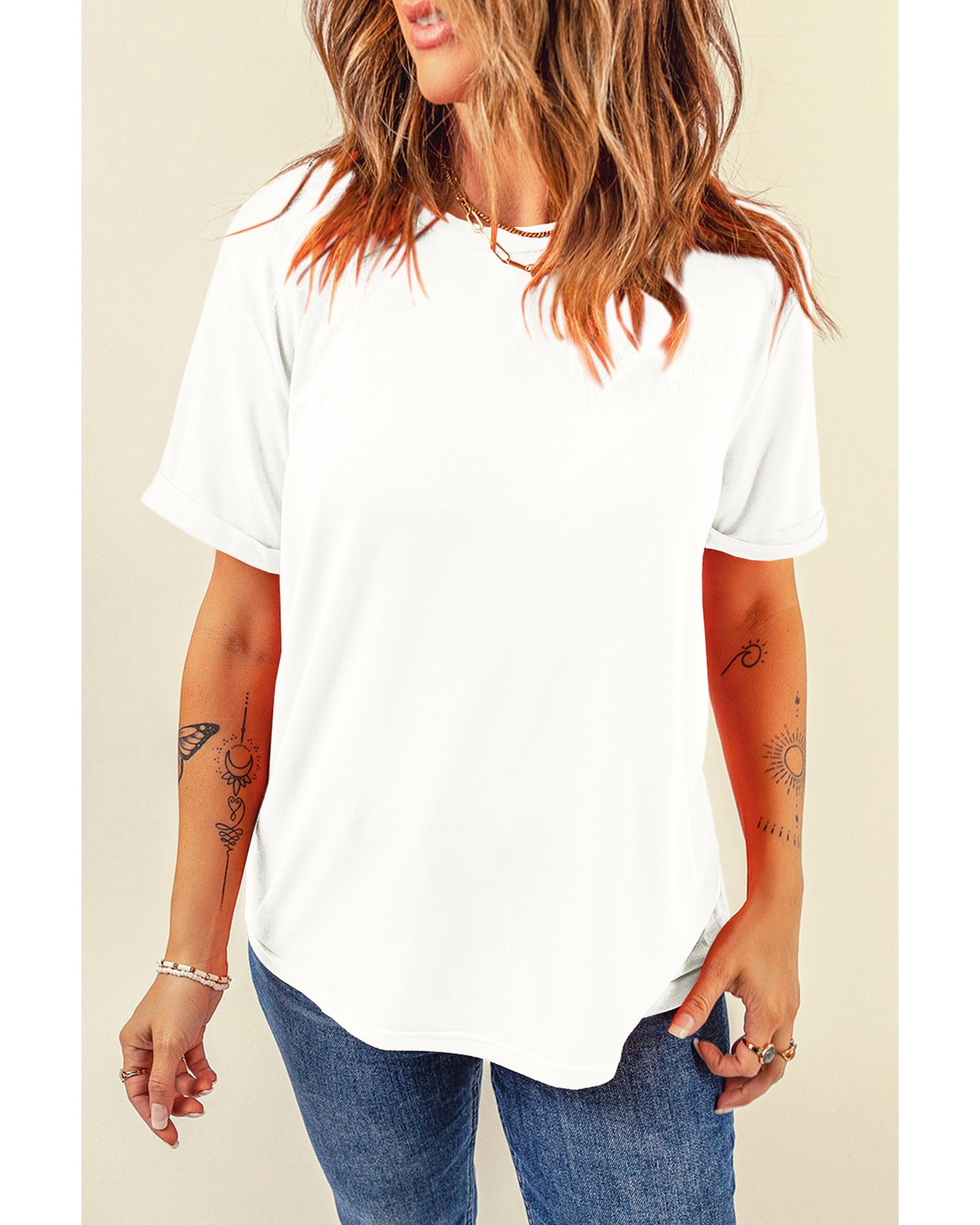 V539-AZEXDC25224551-1-XL-202508271325-00 White Casual Plain Crew Neck Tee - XL - Image 1