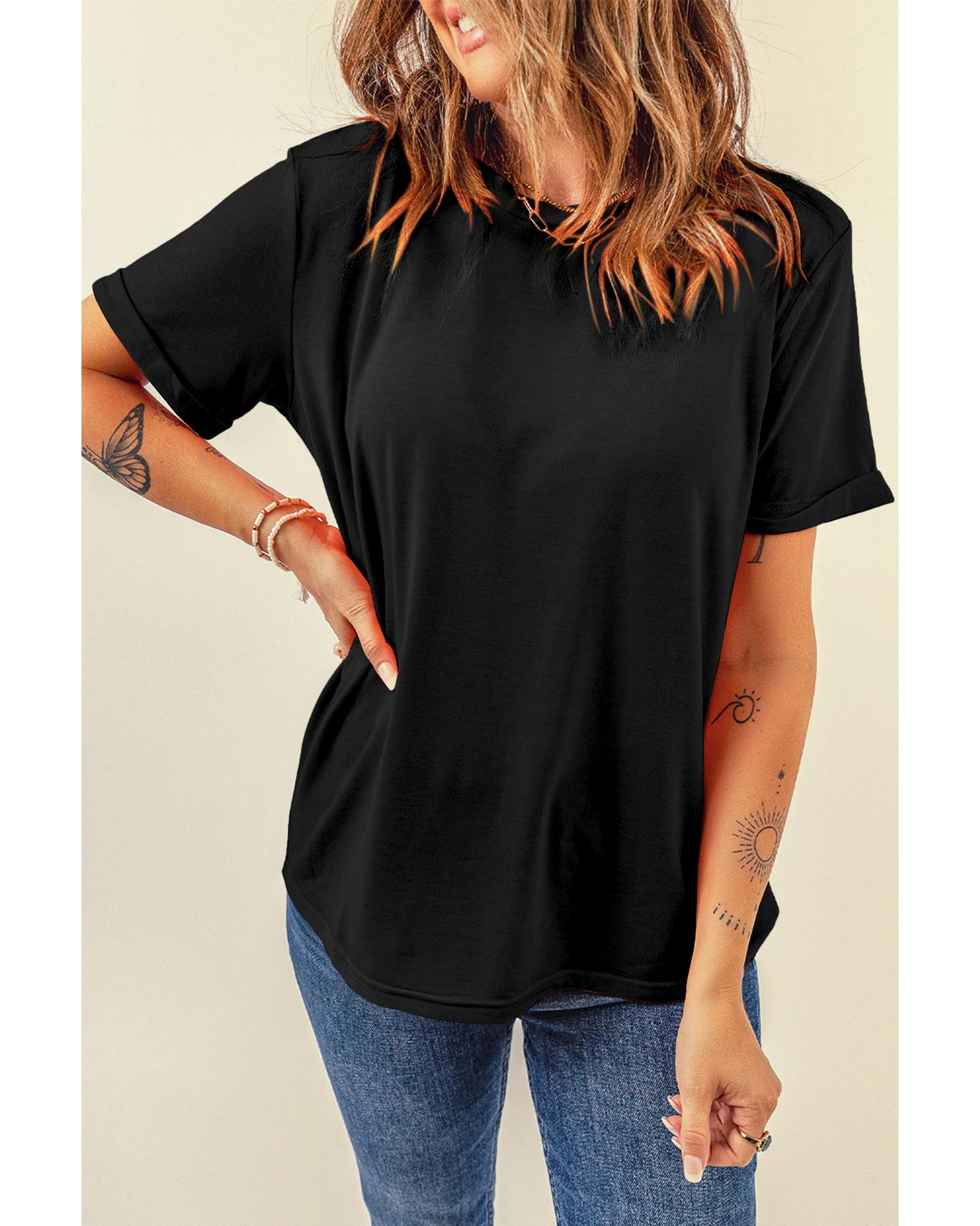 V539-AZEXDC25224551-2-L-202508271725-00 Black Casual Plain Crew Neck Tee - L - Image 1