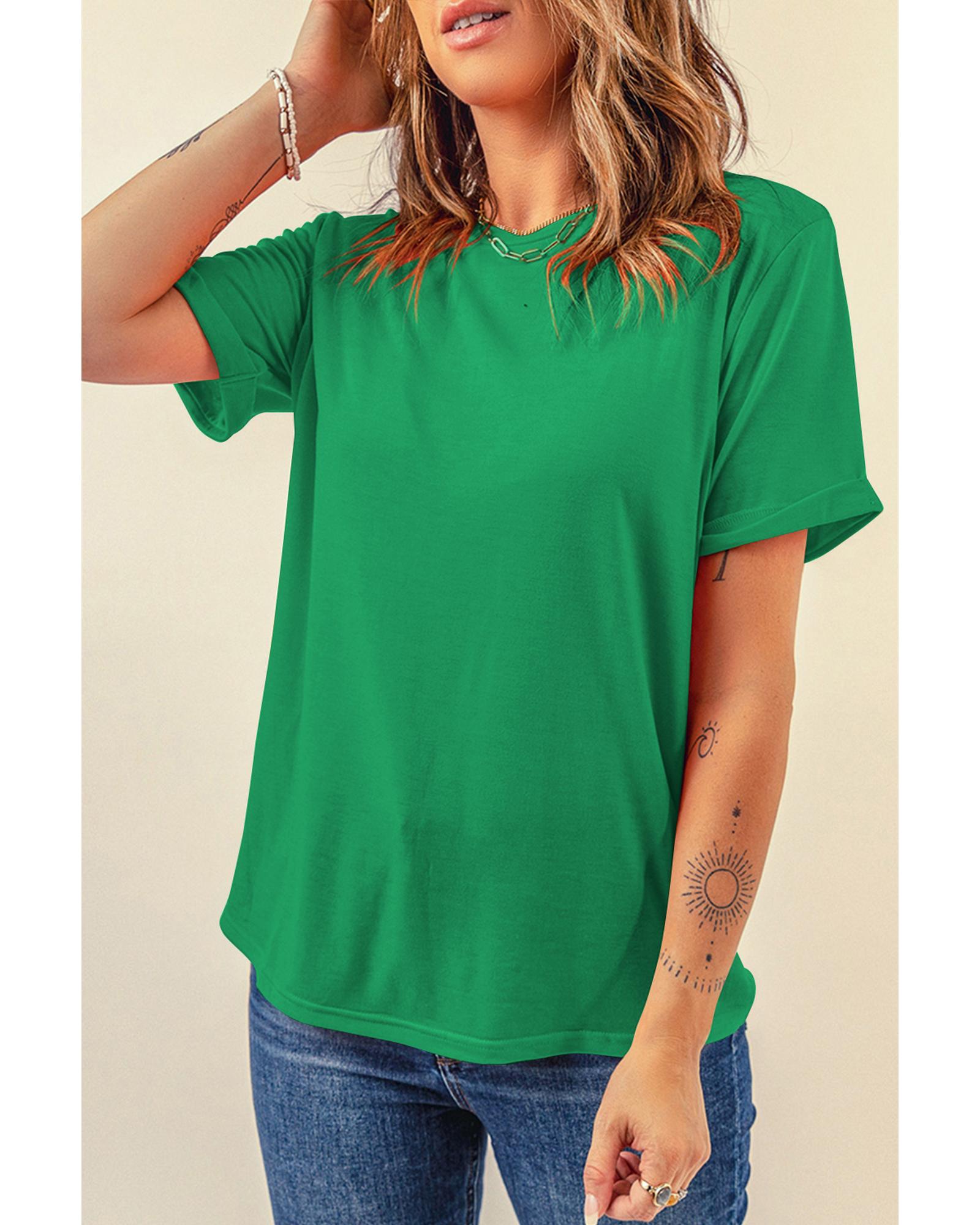 V539-AZEXDC25224551-P109-M-202506121320-00 Bright Green Casual Plain Crew Neck Tee - M - Image 1