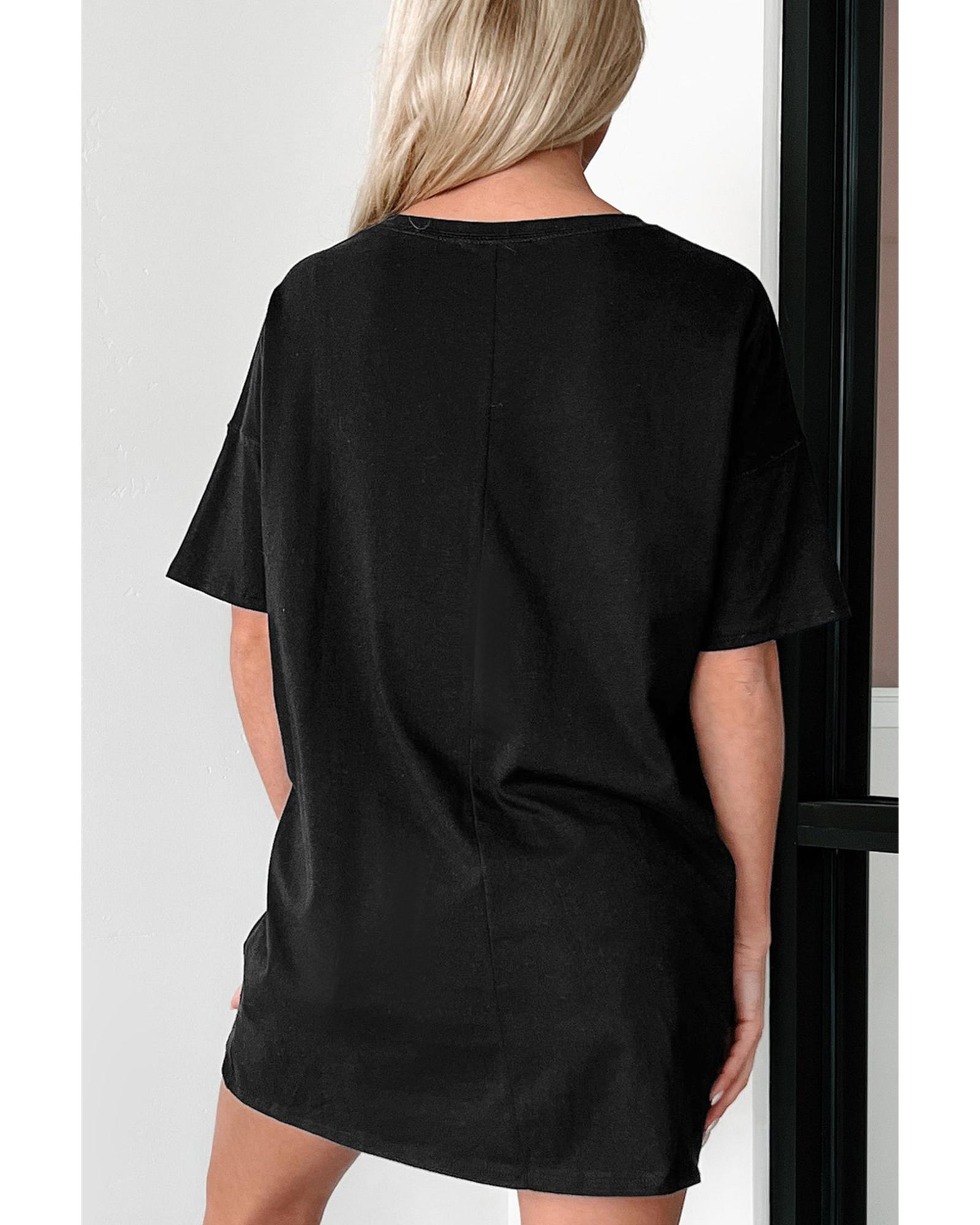 V539-AZEXDC25225278-P2-M-202508271430-00 Black Solid Color Round Neck Basic Tunic T Shirt - M - Image 1