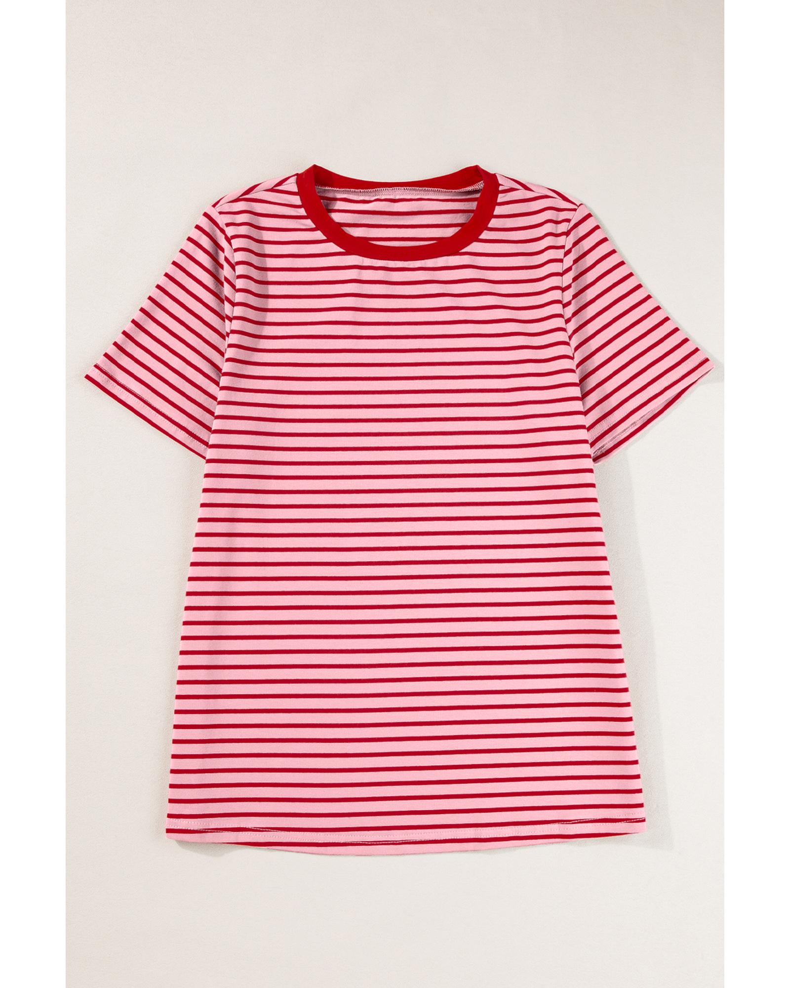 V539-AZEXDC25225498-P1019-L-202508270455-00 Pink Stripe Crew Neck Casual T Shirt - L - Image 1