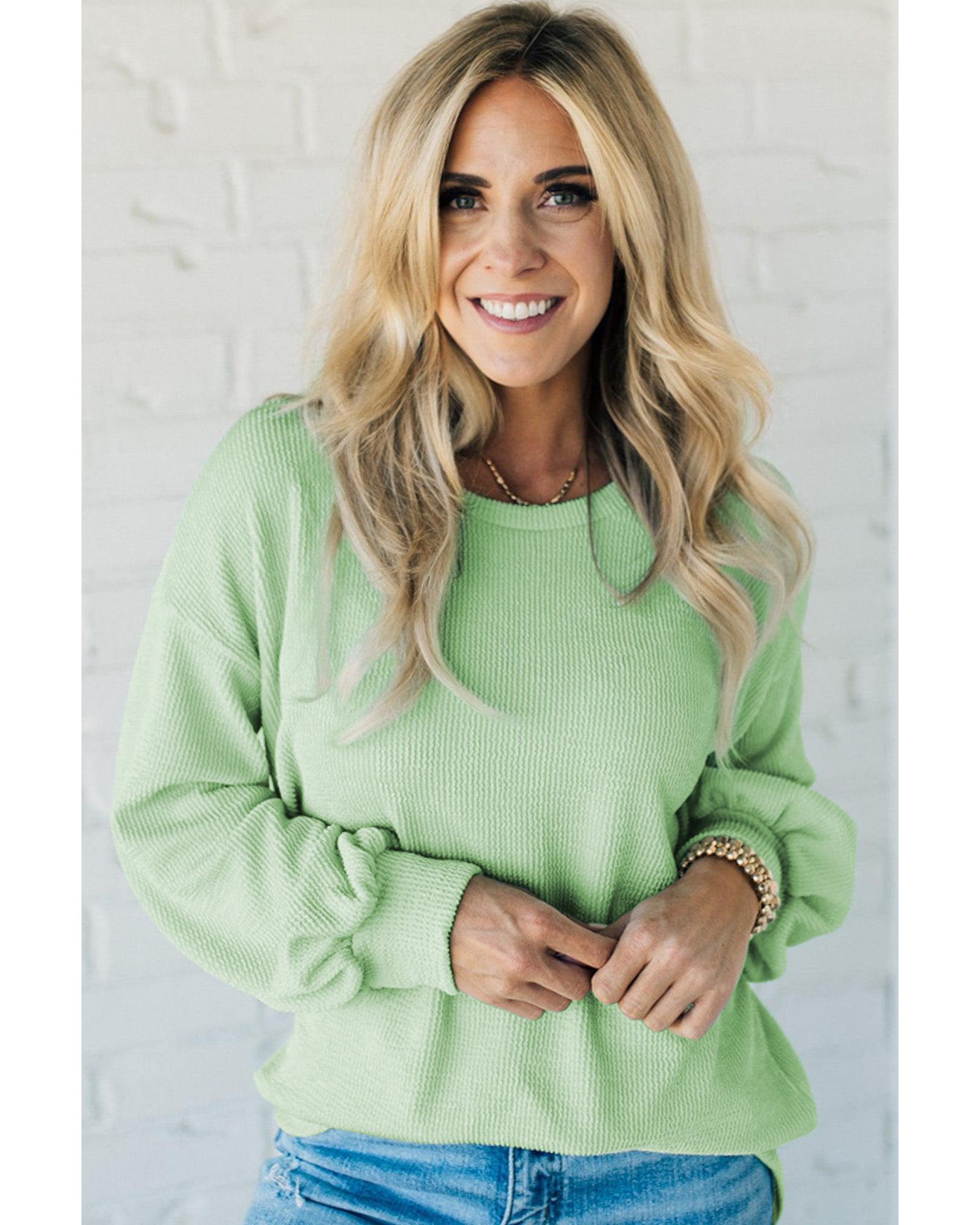 V539-AZEXDC25225835-P2209-XL-202508271220-00 Moonlight Jade Solid Cord Ribbed Drop Shoulder Pullover Top - XL - Image 1