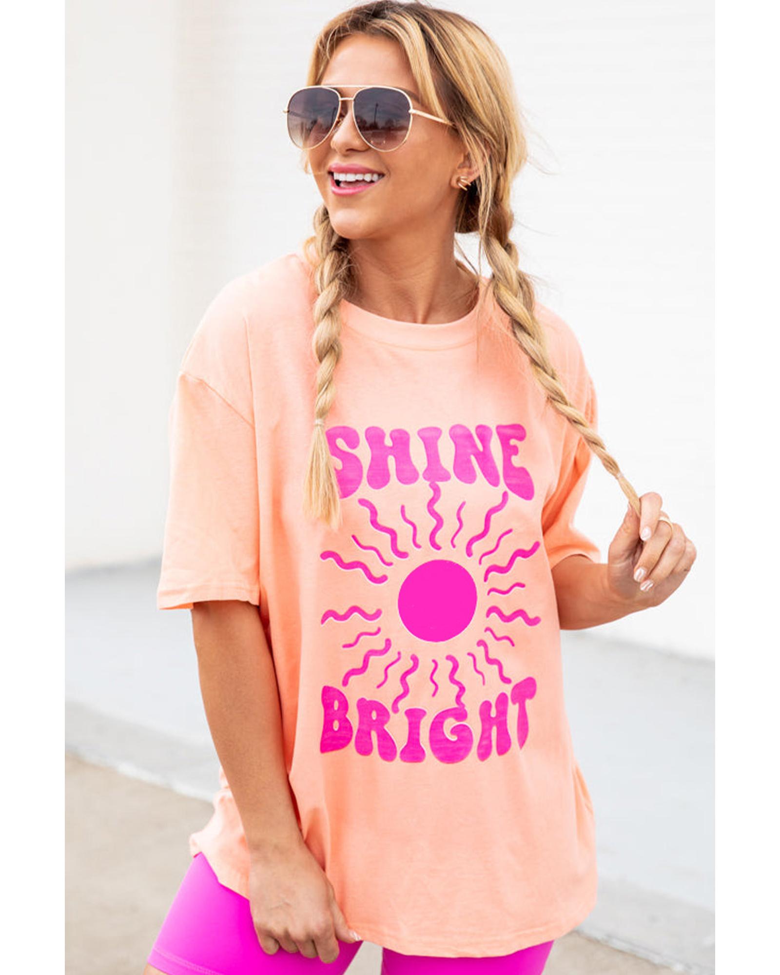 V539-AZEXDC25225855-10-XL-202508271835-00 Pink SHINE BRIGHT Graphic Casual Tee - XL - Image 1