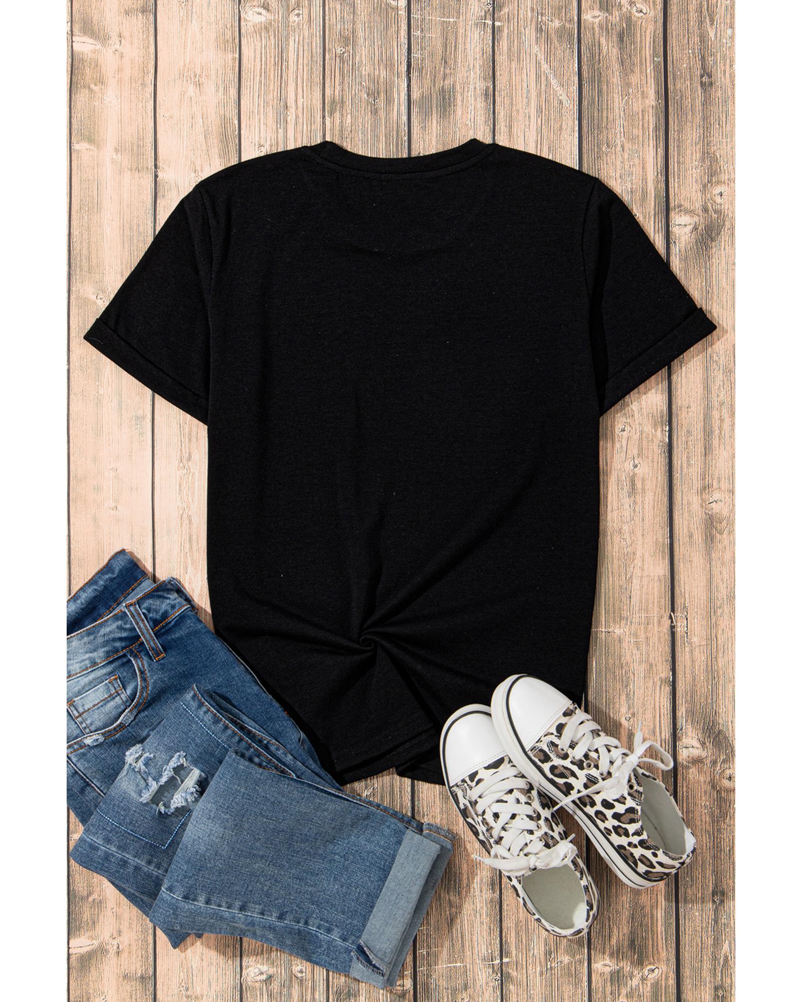 V539-AZEXDC25225921-2-S-202508272010-00 Black Sparkle Rhinestone Smile Face Graphic T Shirt - S - Image 1