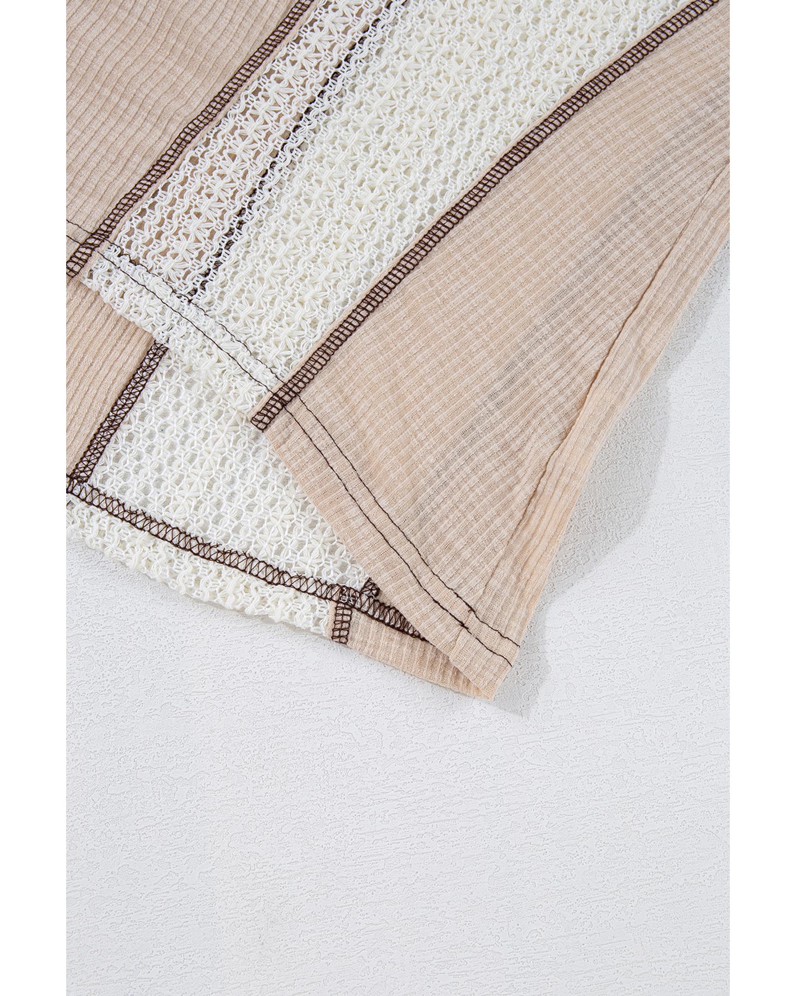 V539-AZEXDC25225950-P6016-M-202508271220-00 Parchment Crochet Detail Exposed Seam High Low Loose Top - M - Image 1