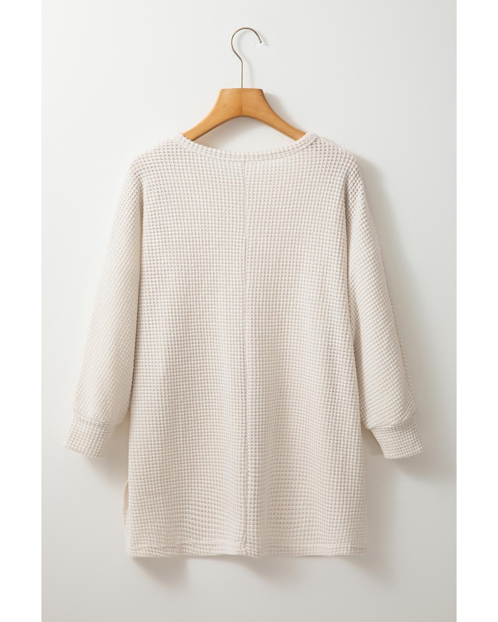 V539-AZEXDC25225971-P18-S-202508270250-00 Apricot Waffle Knit Splits Batwing Sleeve Oversized Top - S - Image 1