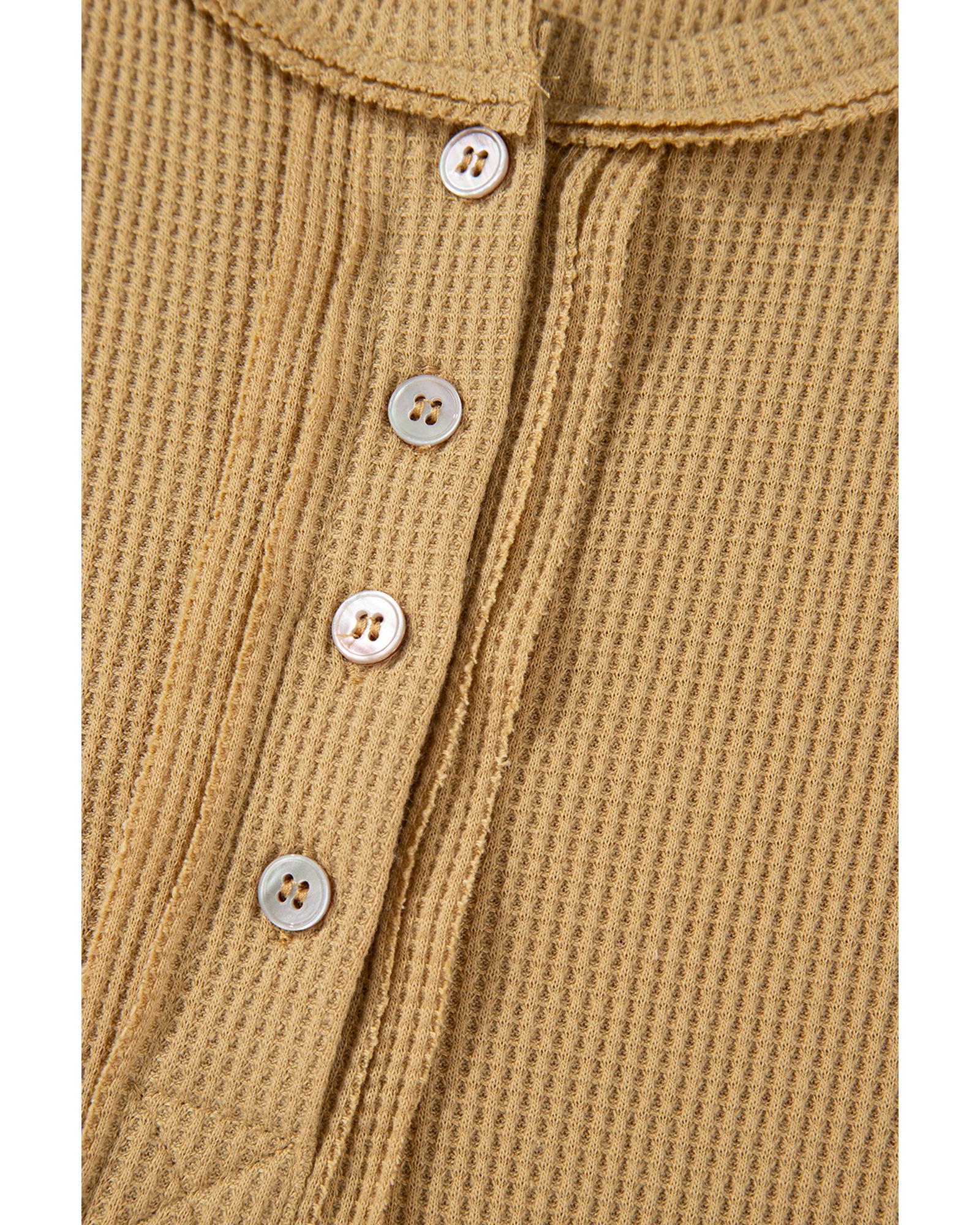 V539-AZEXDC25226239-P1016-L-202508271425-00 Camel Textured Knit Half Button Drop Shoulder Oversized Top - L - Image 1