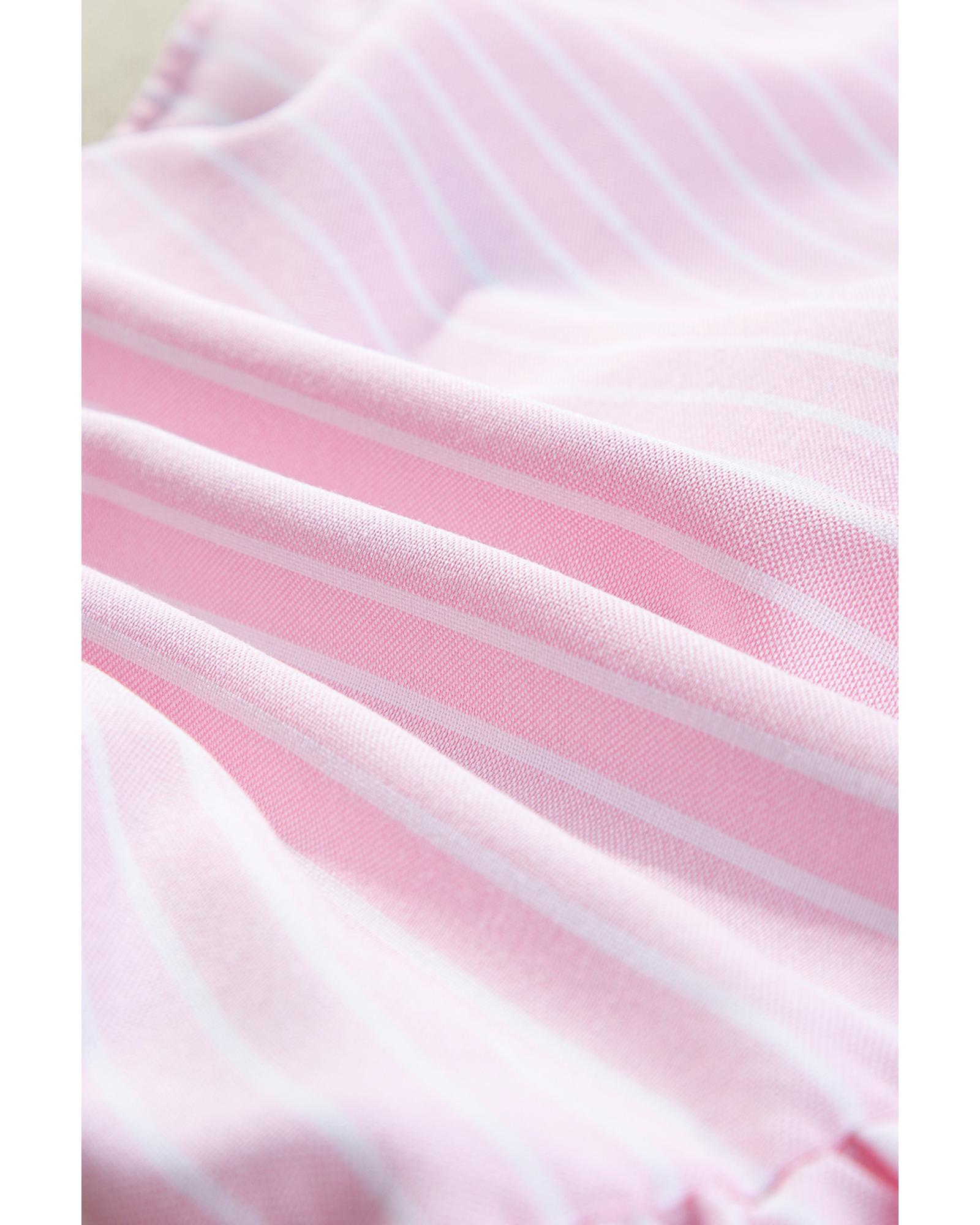 V539-AZEXDC25226643-P1019-L-202508271800-00 Pink Stripe Bowknot Front Crew Neck Puff Sleeve Blouse - L - Image 1