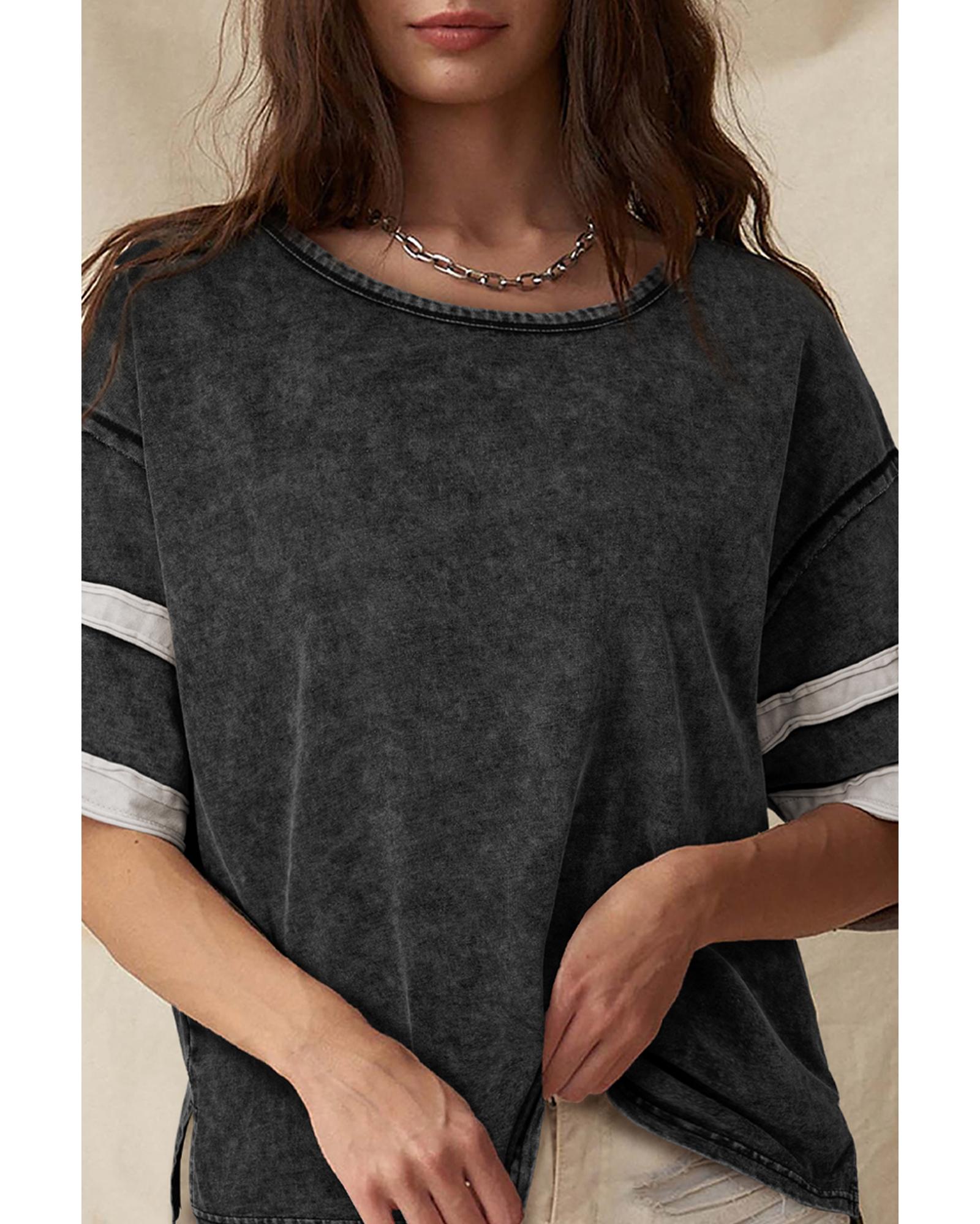 V539-AZEXDC25226695-P220-S-202506121625-00 Black Varsity Stripe Half Sleeve Vintage Tee - S - Image 1