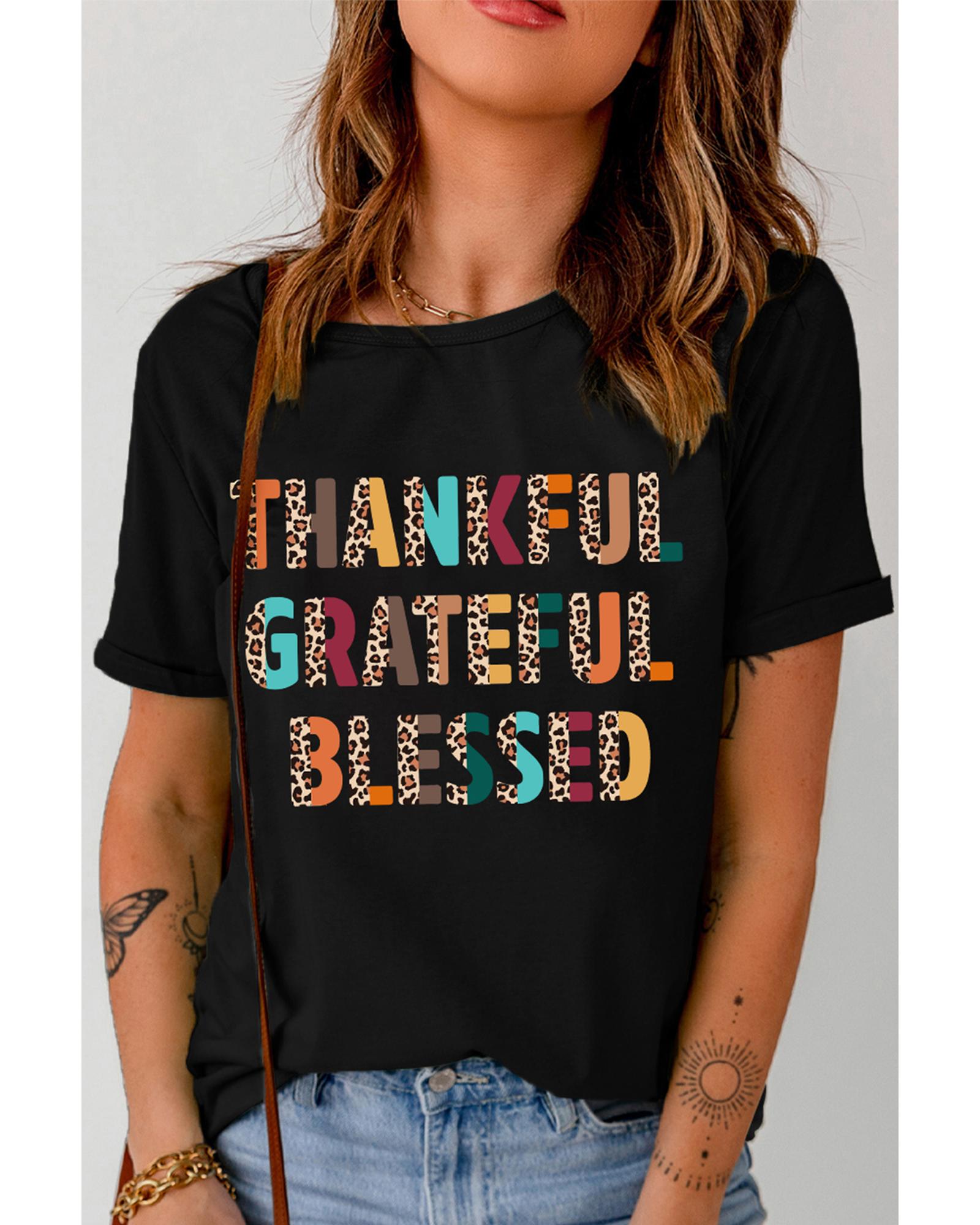 V539-AZEXDC25226727-2-M-202508272015-00 Black Thankful Grateful Blessed Leopard Print Crewneck T Shirt - M - Image 1