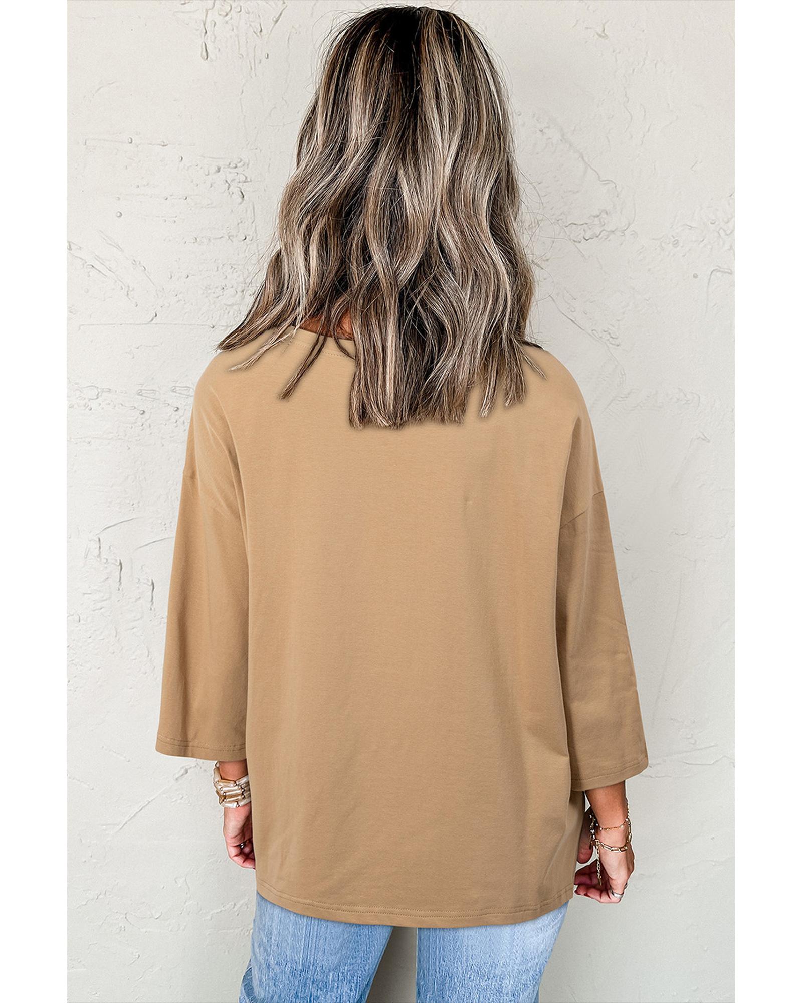 V539-AZEXDC25226728-P1016-XL-202508270445-00 Camel Floral Star Patchwork 3/4 Long Sleeve Top - XL - Image 1