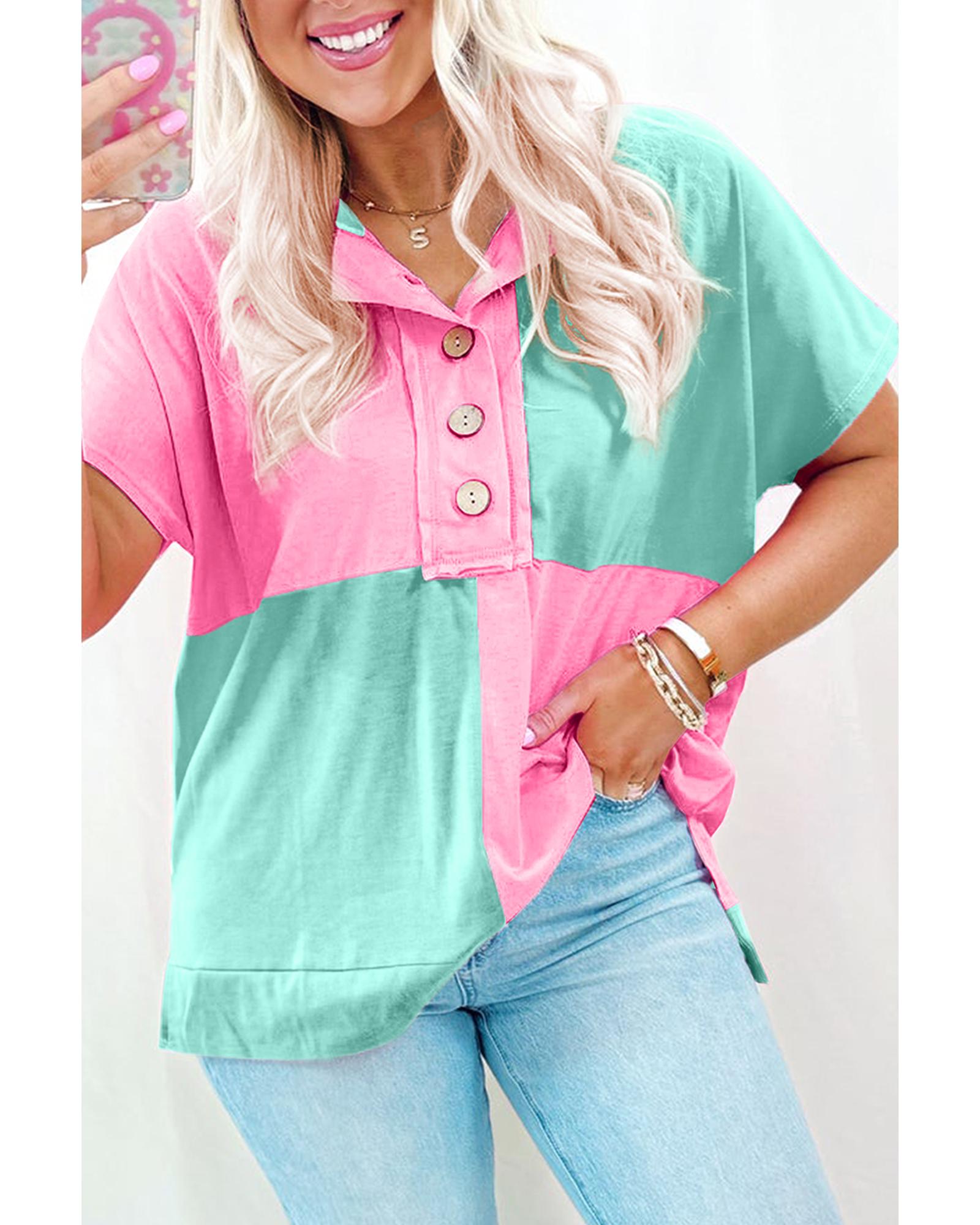 V539-AZEXDC25226756-P1009-XL-202508271550-00 Mint Green Two Tone Half Buttons Collared T Shirt - XL - Image 1
