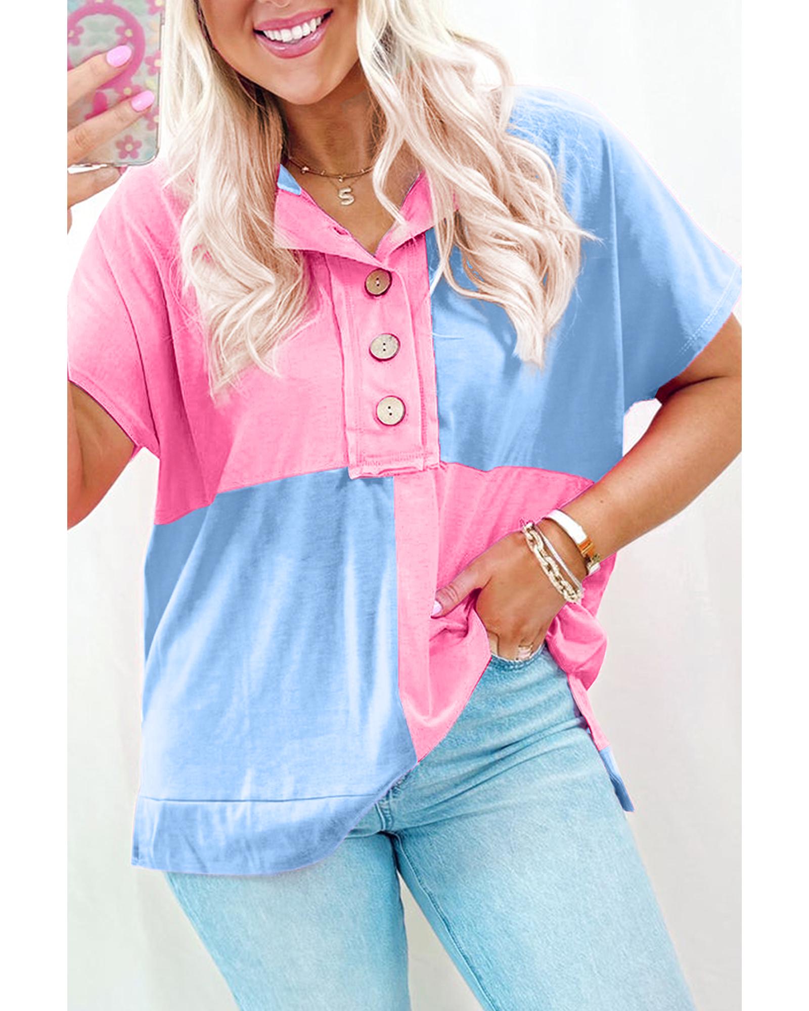 V539-AZEXDC25226756-P1204-M-202508272350-00 Myosotis Two Tone Half Buttons Collared T Shirt - M - Image 1