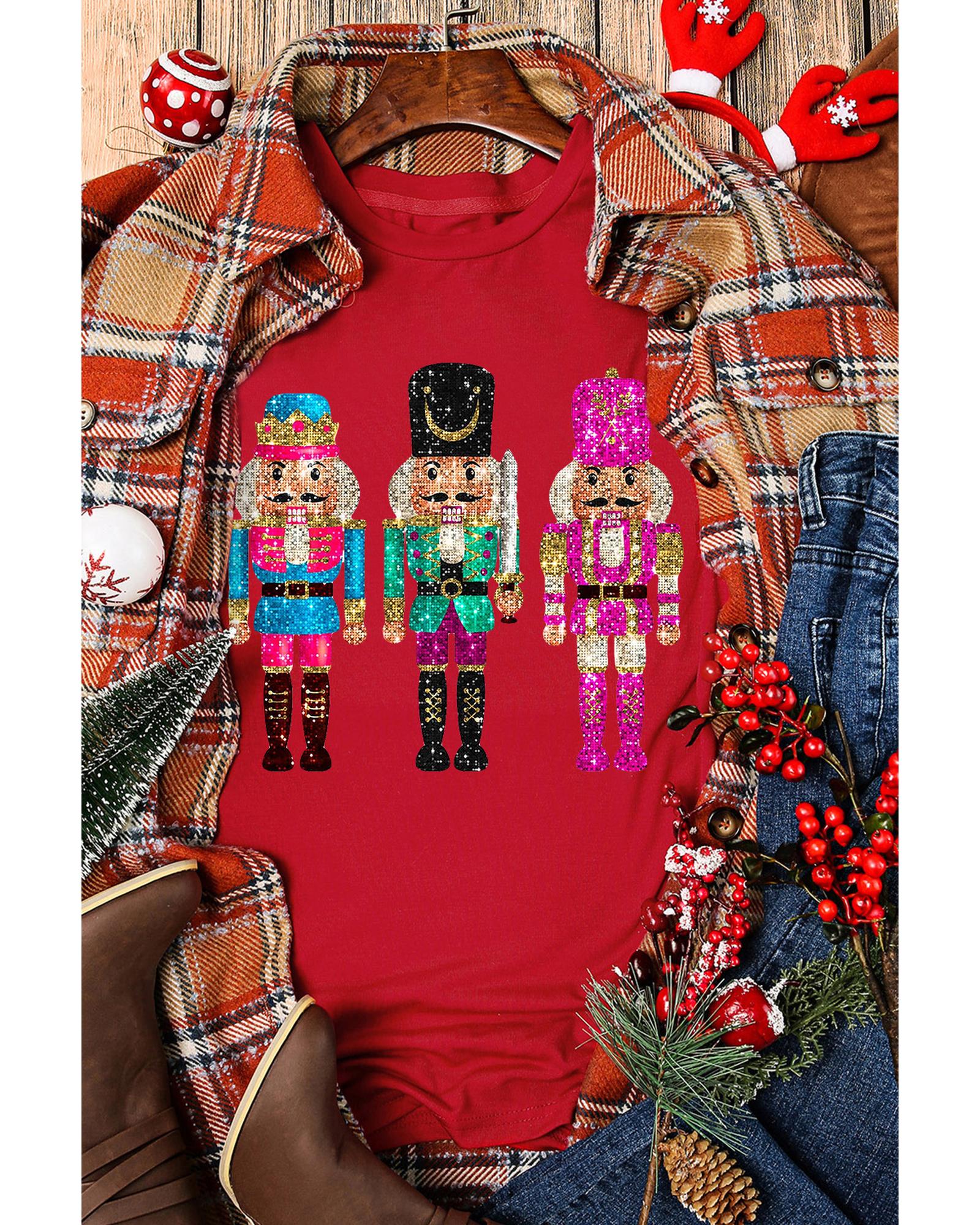 V539-AZEXDC25227040-103-3XL-202508272335-00 Red Nutcracker Printed Crewneck T Shirt - 3XL - Image 1