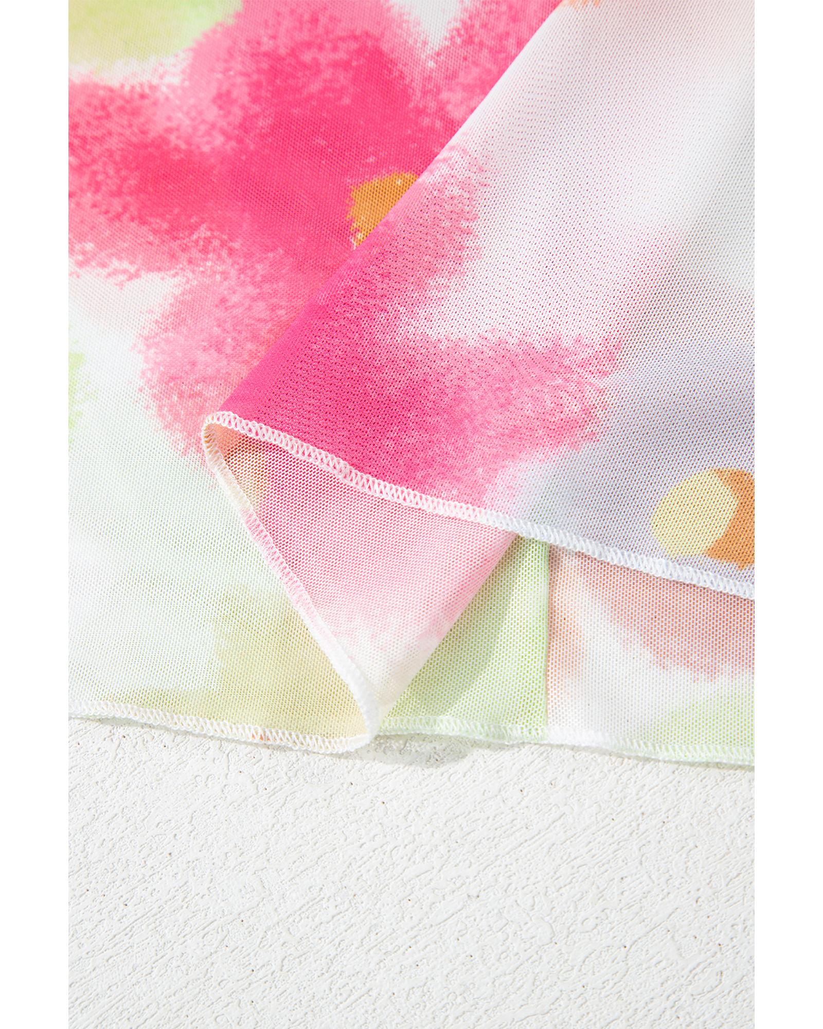 V539-AZEXDC25227062-P22-S-202506121854-00 Multicolour Floral Mesh Lettuce Trim Cropped T Shirt - S - Image 1