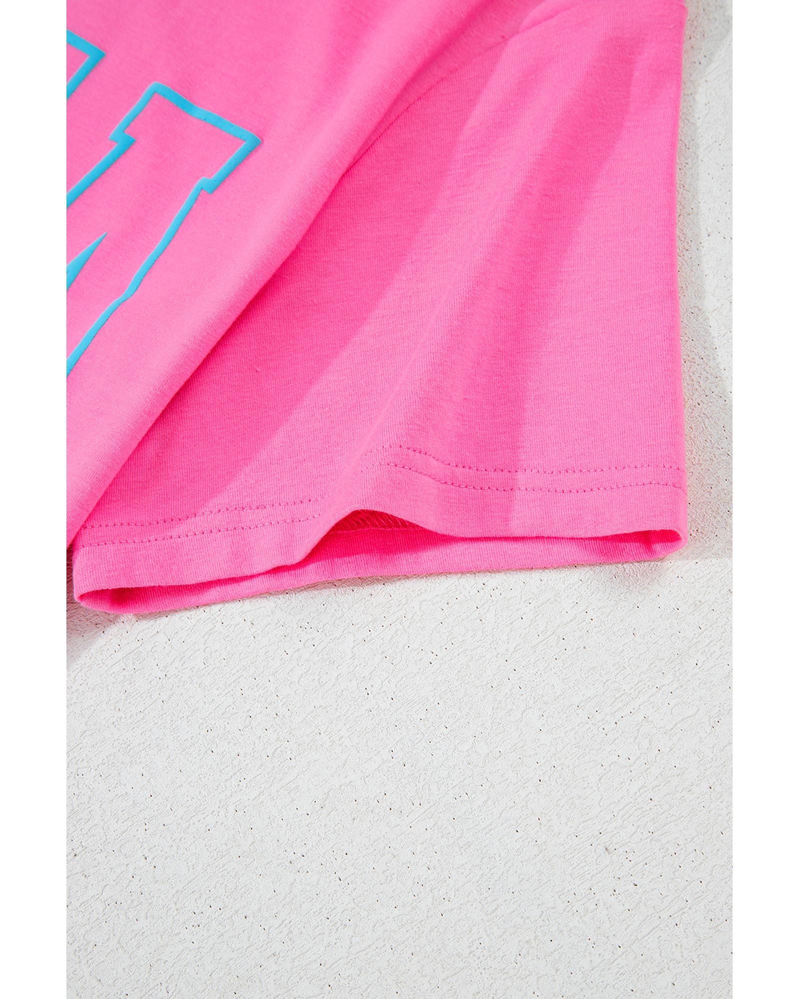 V539-AZEXDC25227305-P106-S-202506121542-00 Bright Pink MAMA Letter Graphic Neon T Shirt - S - Image 1