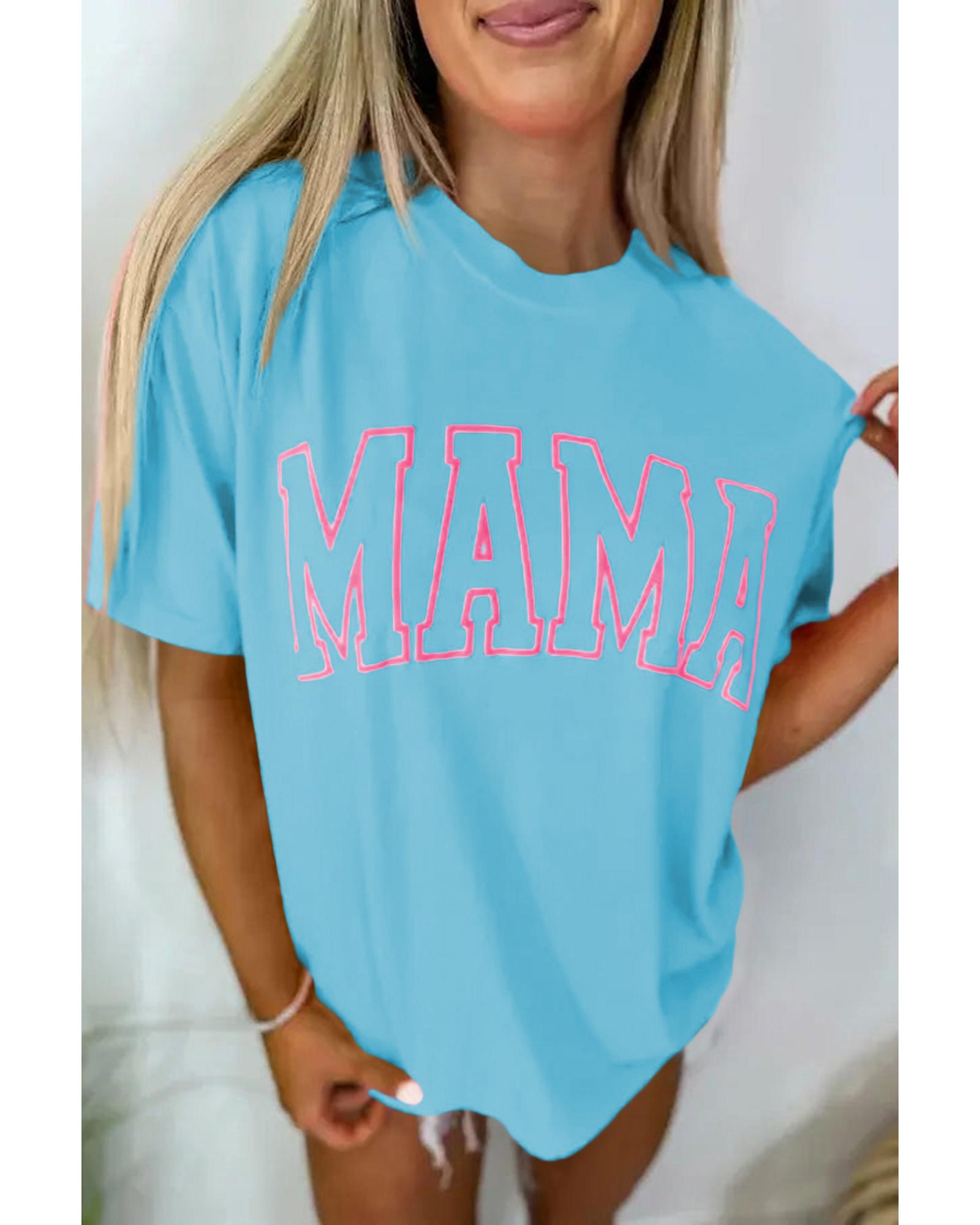 V539-AZEXDC25227305-P4-L-202508281520-00 Light Blue MAMA Letter Graphic Neon T Shirt - L - Image 1