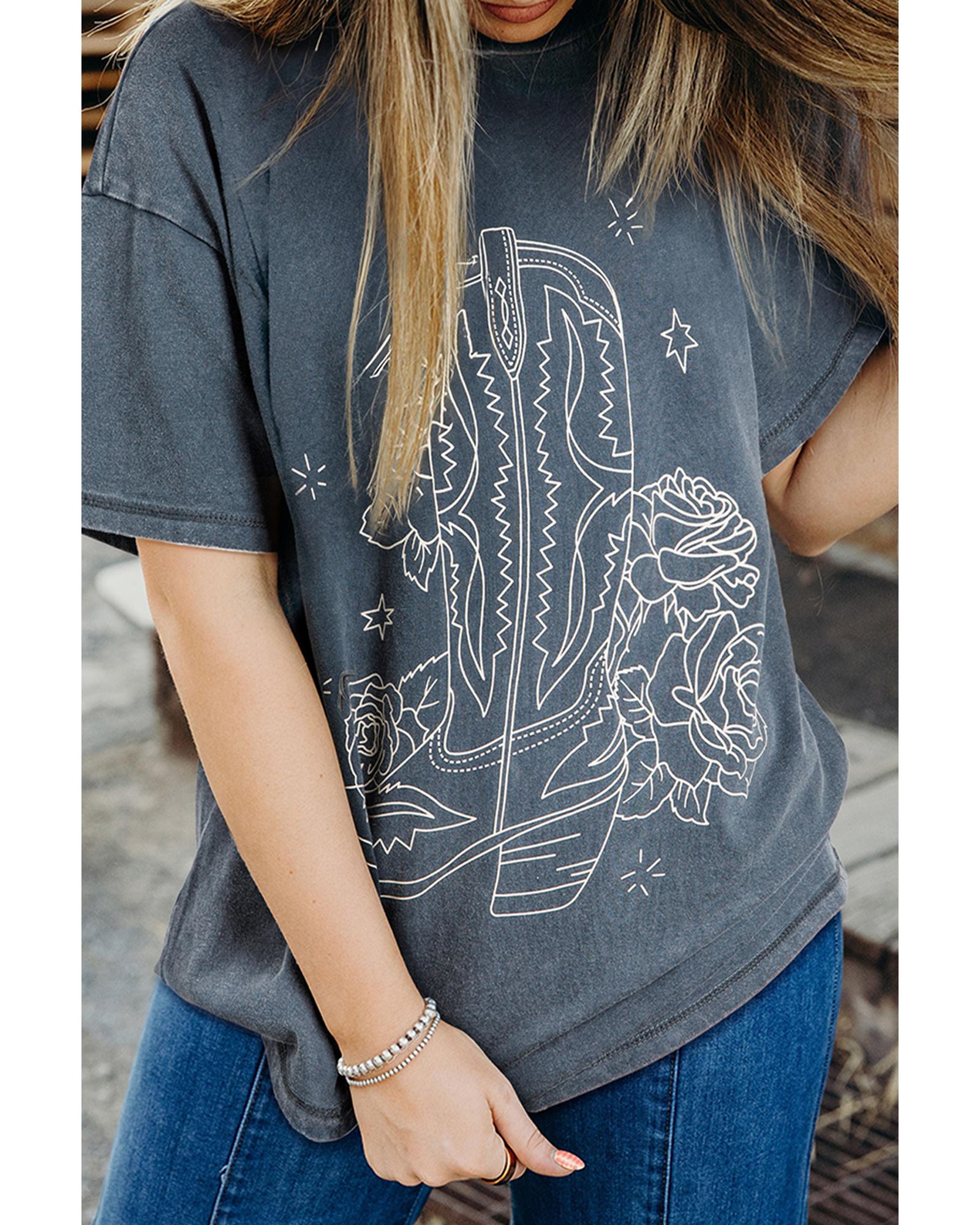 V539-AZEXDC25227374-P6011-XL-202508290035-00 High-Rise Western Cowboy Boots Graphic Tee - XL - Image 1