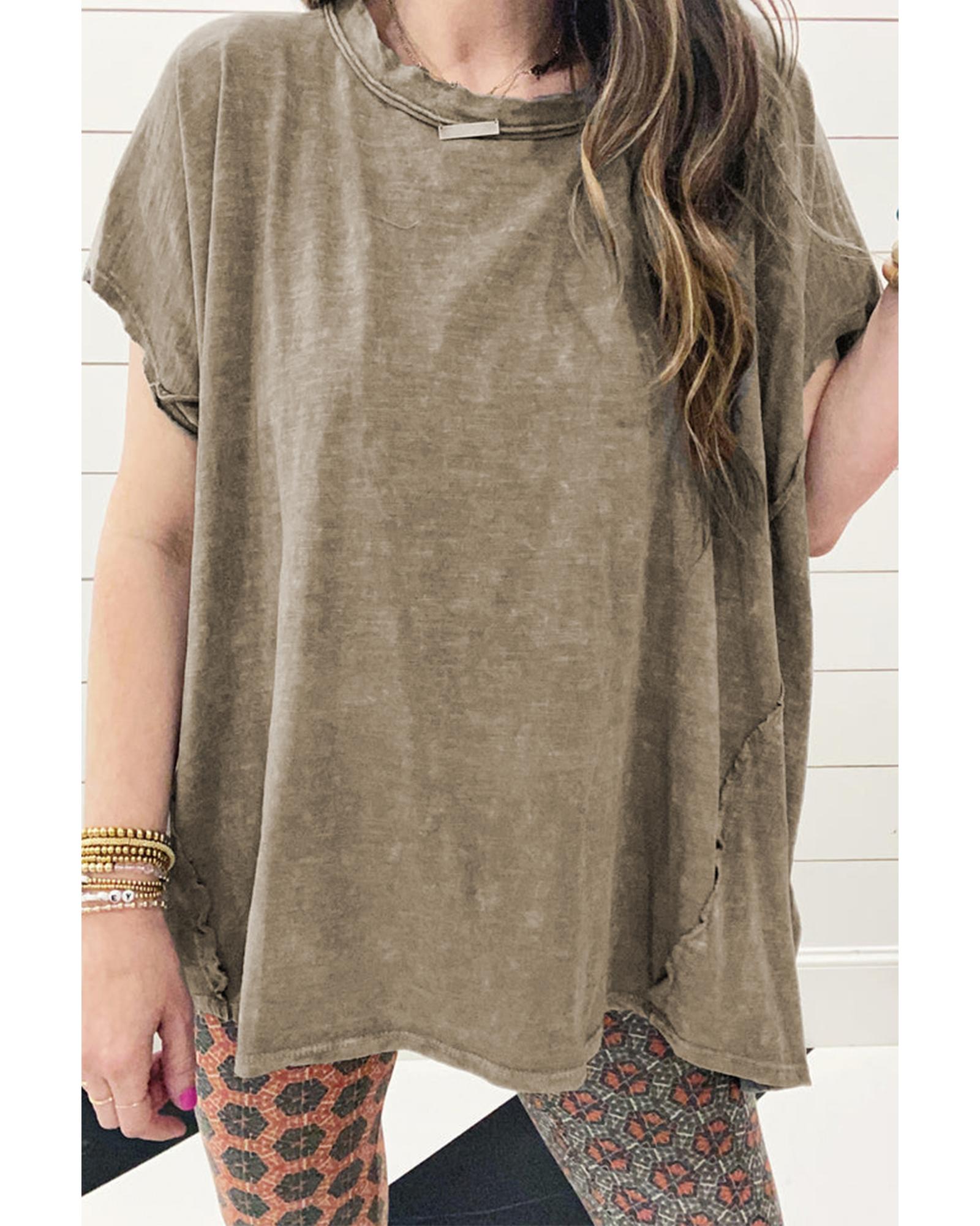 V539-AZEXDC25227383-P909-XL-202508292300-00 Sage Green Vintage Washed Short Dolman Sleeve Oversized T Shirt - XL - Image 1