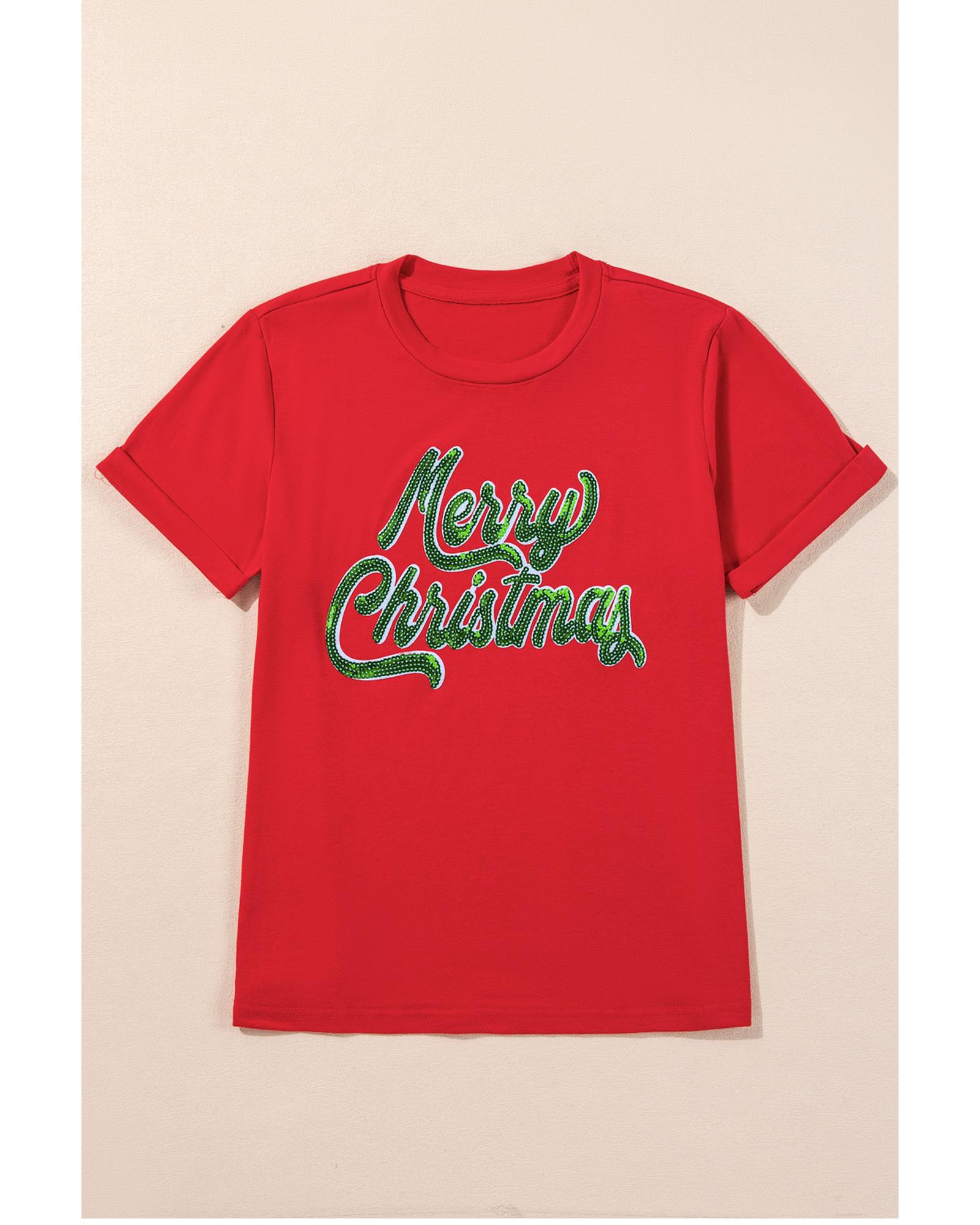 V539-AZEXDC25227410-103-M-202508281500-00 Red Merry Christmas Graphic Crewneck T Shirt - M - Image 1