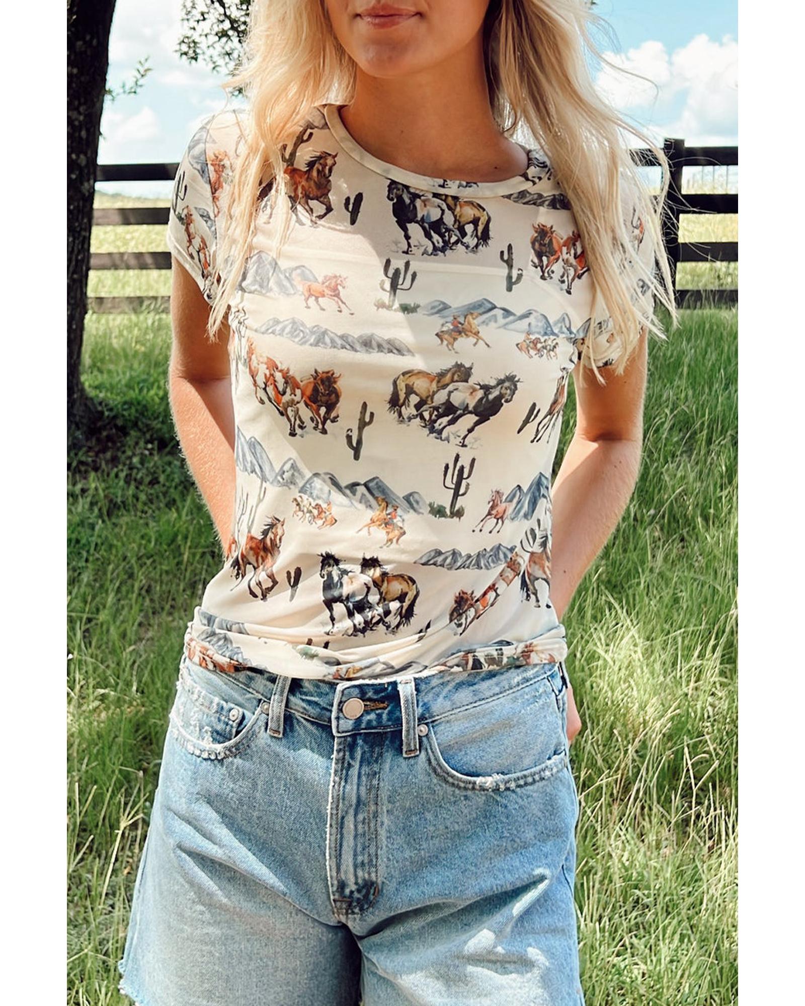 V539-AZEXDC25227471-P1520-XL-202508290135-00 Beige Western Fashion Mustang River Printed Mesh T Shirt - XL - Image 1