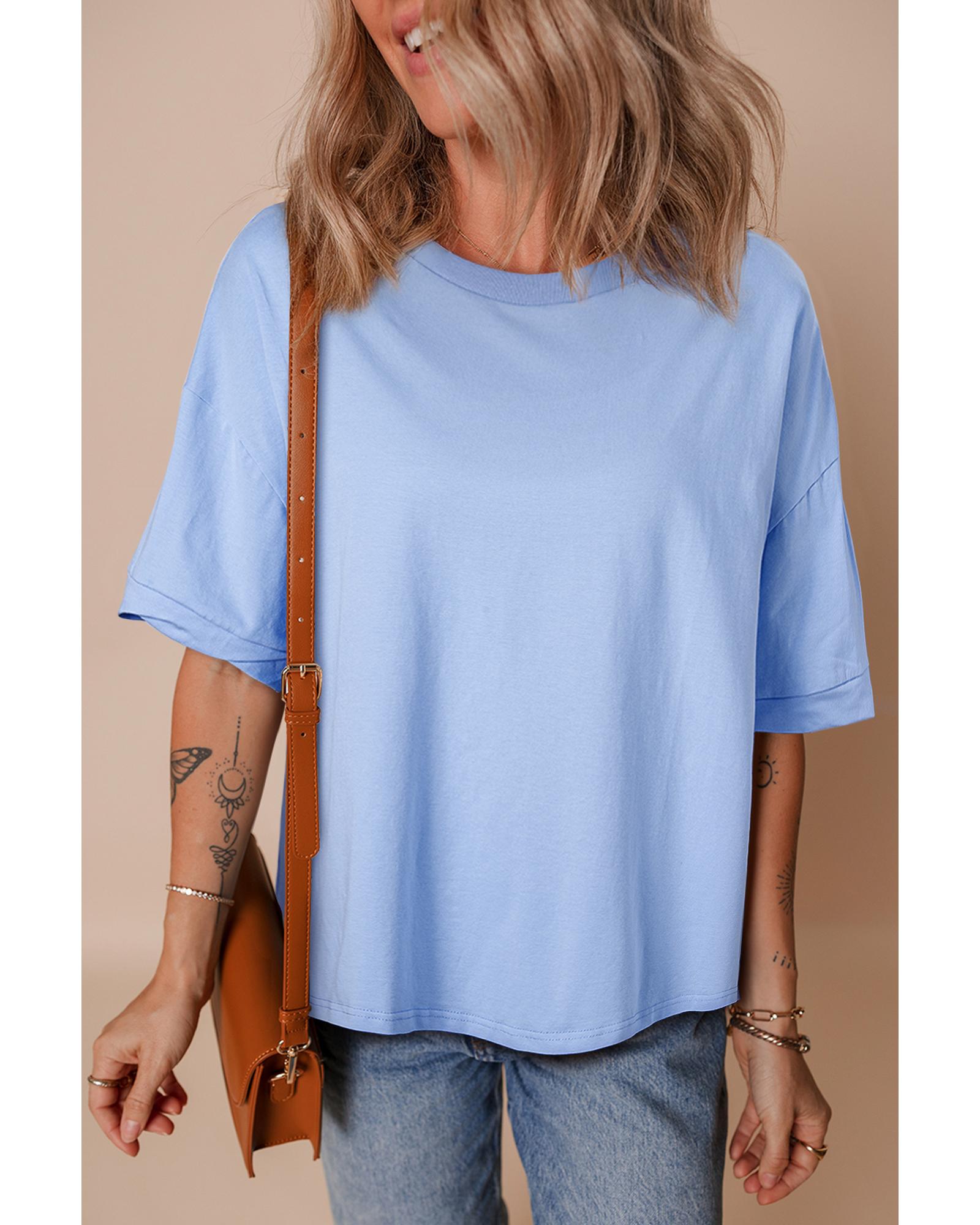 V539-AZEXDC25227530-P1204-XL-202508271910-00 Myosotis Loose Half Sleeve Hi Low Hem T Shirt - XL - Image 1