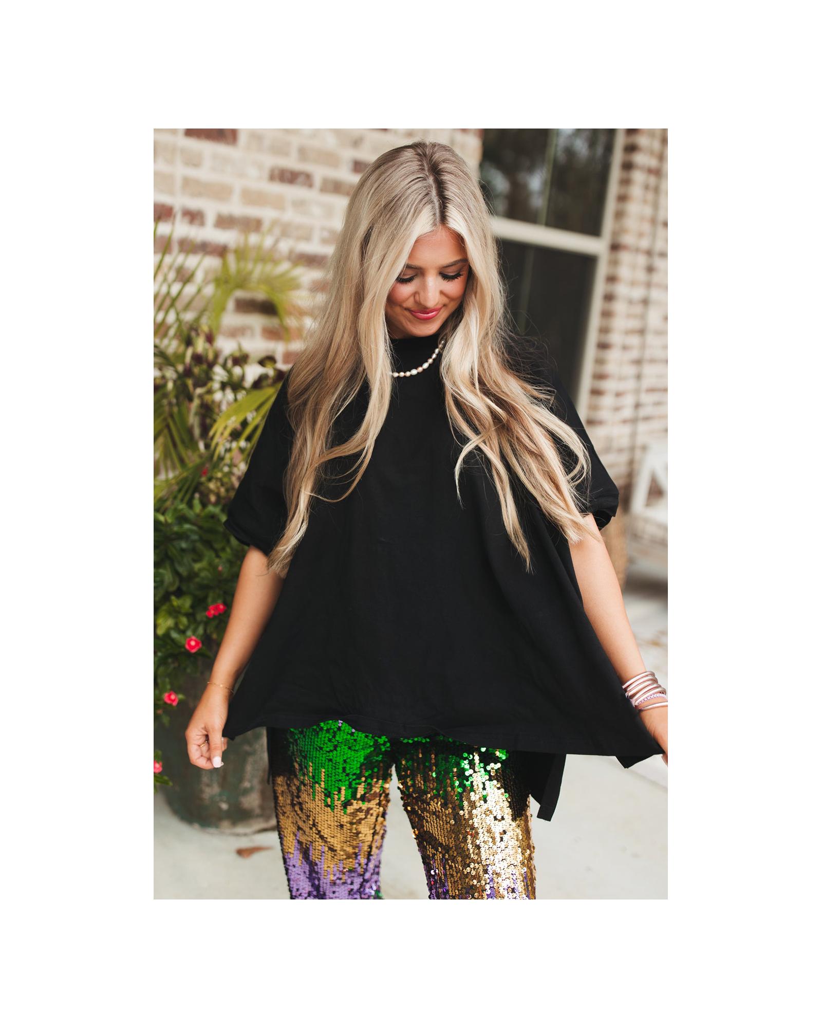 V539-AZEXDC25227530-P2-XL-202508270435-00 Black Loose Half Sleeve Hi Low Hem T Shirt - XL - Image 1