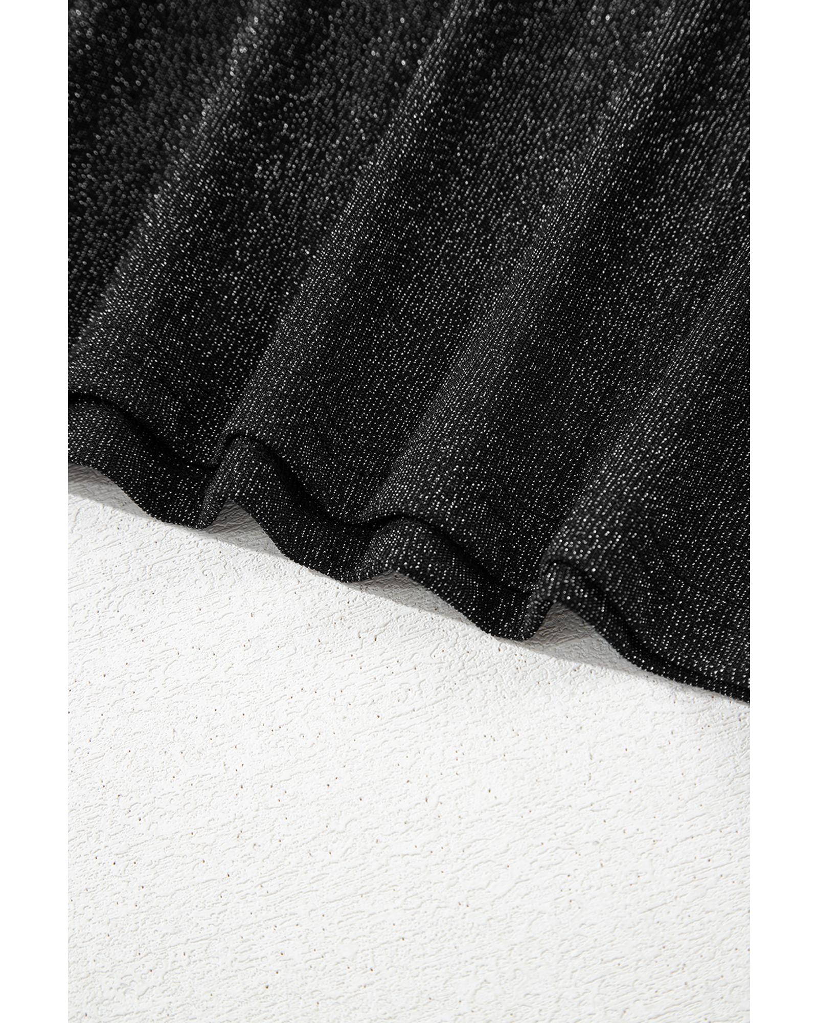 V539-AZEXDC25227622-P2-L-202508281105-00 Black Bow Decor Glittery Short Sleeve Top - L - Image 1