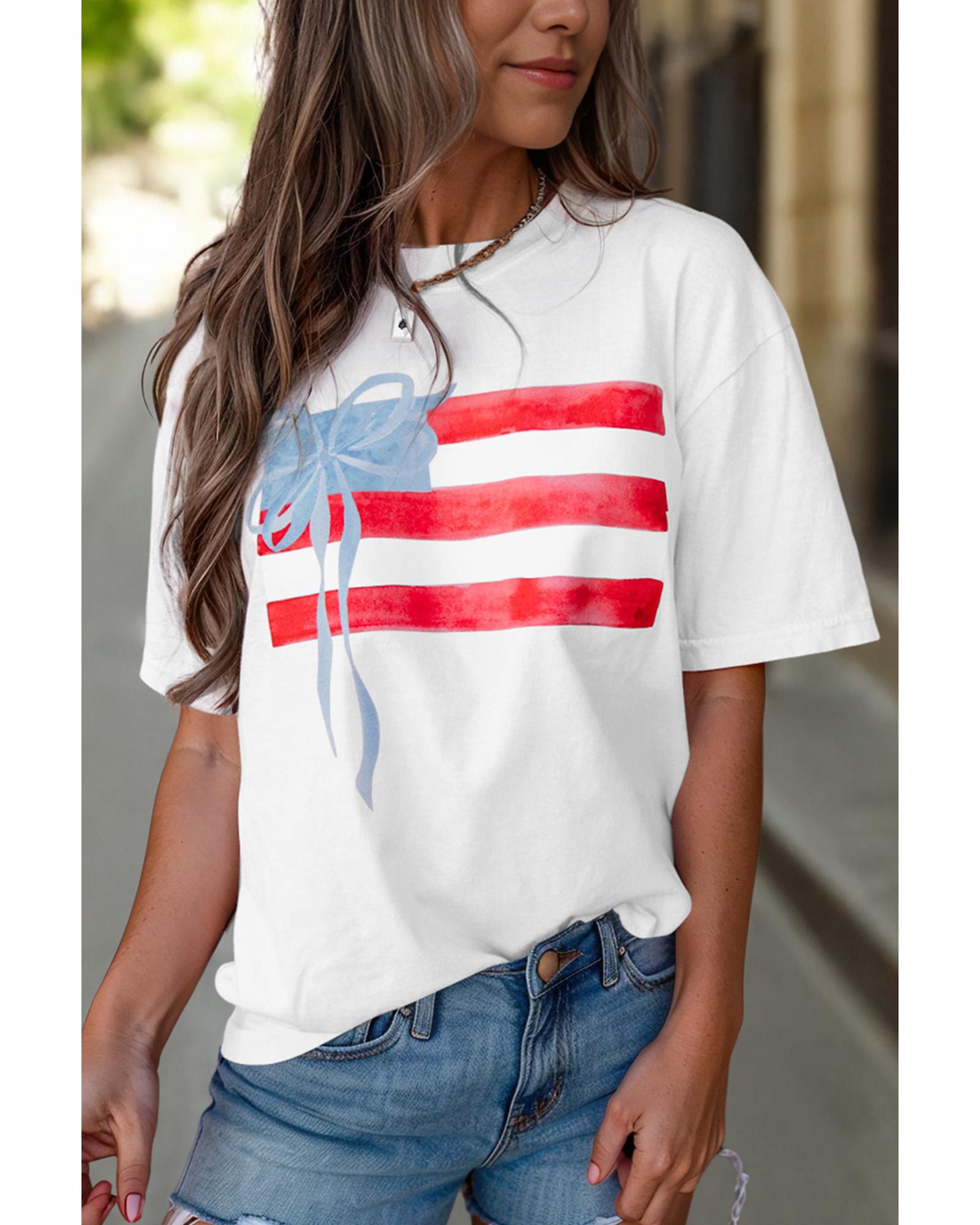 V539-AZEXDC25227753-P1-L-202508292300-00 White Flag Bow Graphic Crewneck Tee - L - Image 1