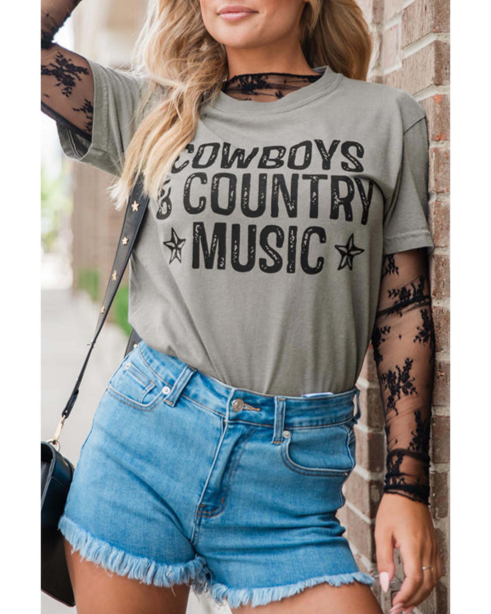 V539-AZEXDC25227756-P6011-M-202508280705-00 High Cowboys & Country Music Graphic Crew Neck T Shirt - M - Image 1