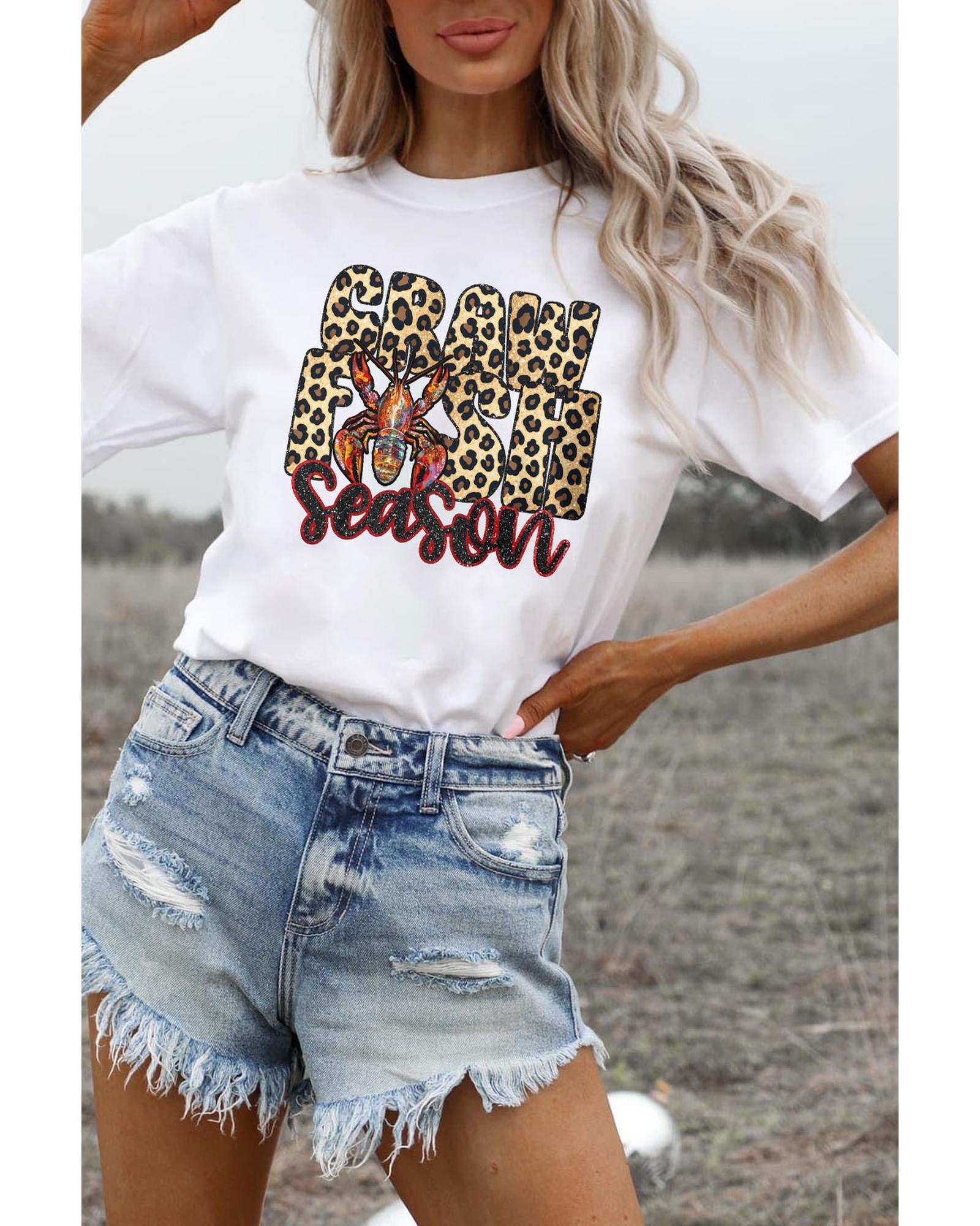 V539-AZEXDC25228960-1-XL-202508280635-00 White Crawfish Season Leopard Letter Graphic Tee - XL - Image 1