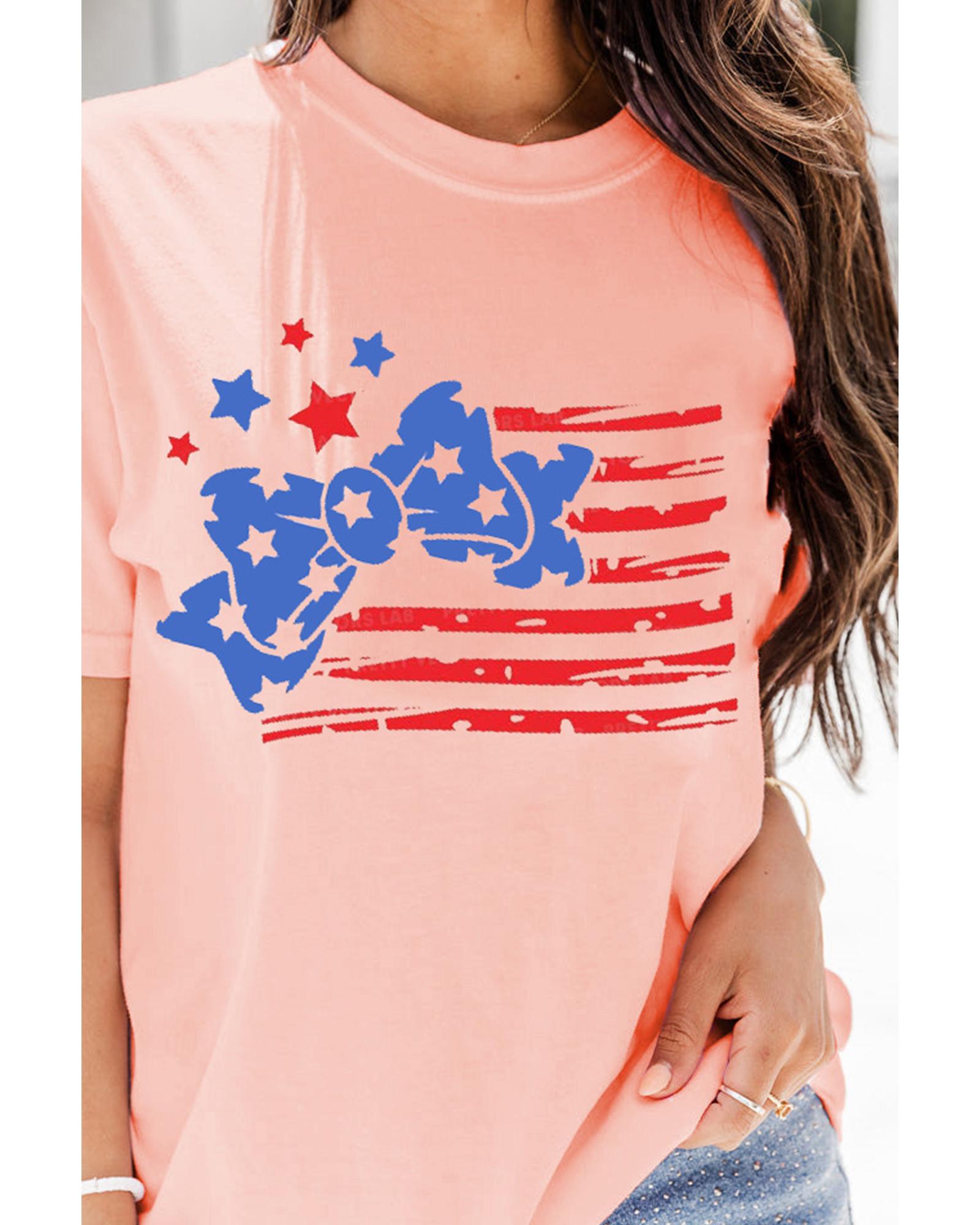 V539-AZEXDC25229141-10-3XL-202508291835-00 Pink Stars and Stripes Bow Knot Crew Neck T Shirt - 3XL - Image 1