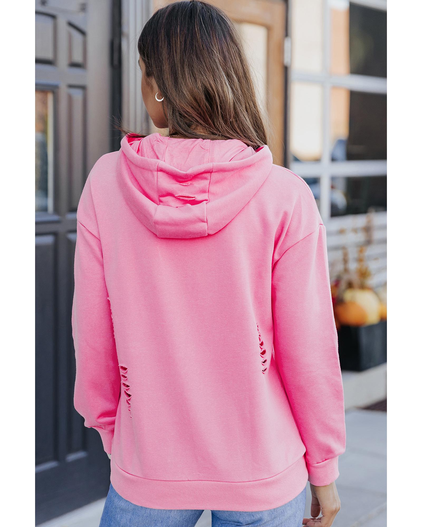 V539-AZEXDC25311957-10-M-202508260845-00 Azura Exchange Ripped Hooded Sweatshirt with Kangaroo Pocket - M - Image 1