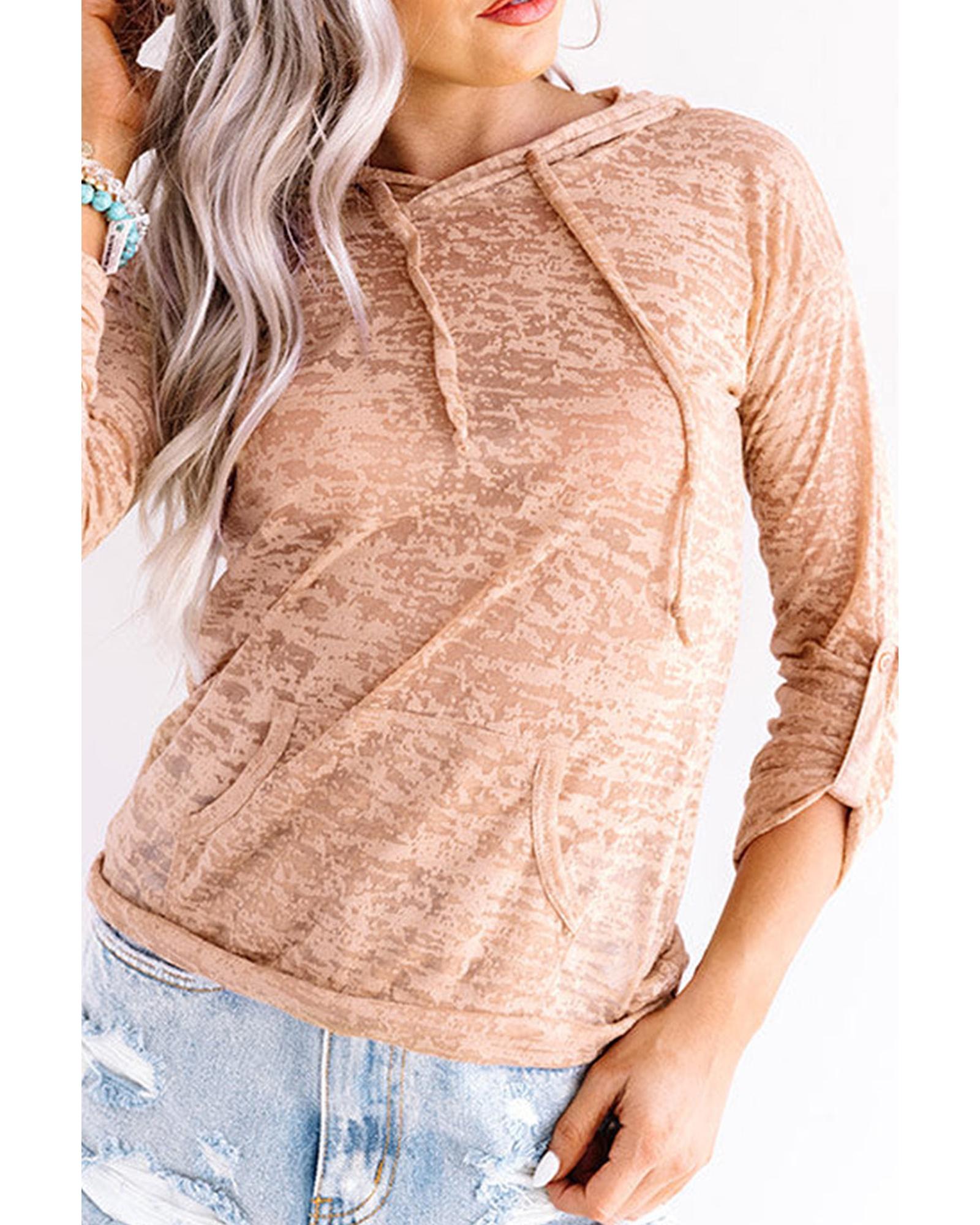 V539-AZEXDC25312230-16-L-202508261510-00 Azura Exchange Khaki Drawstring Hoodie with Kangaroo Pocket - L - Image 1